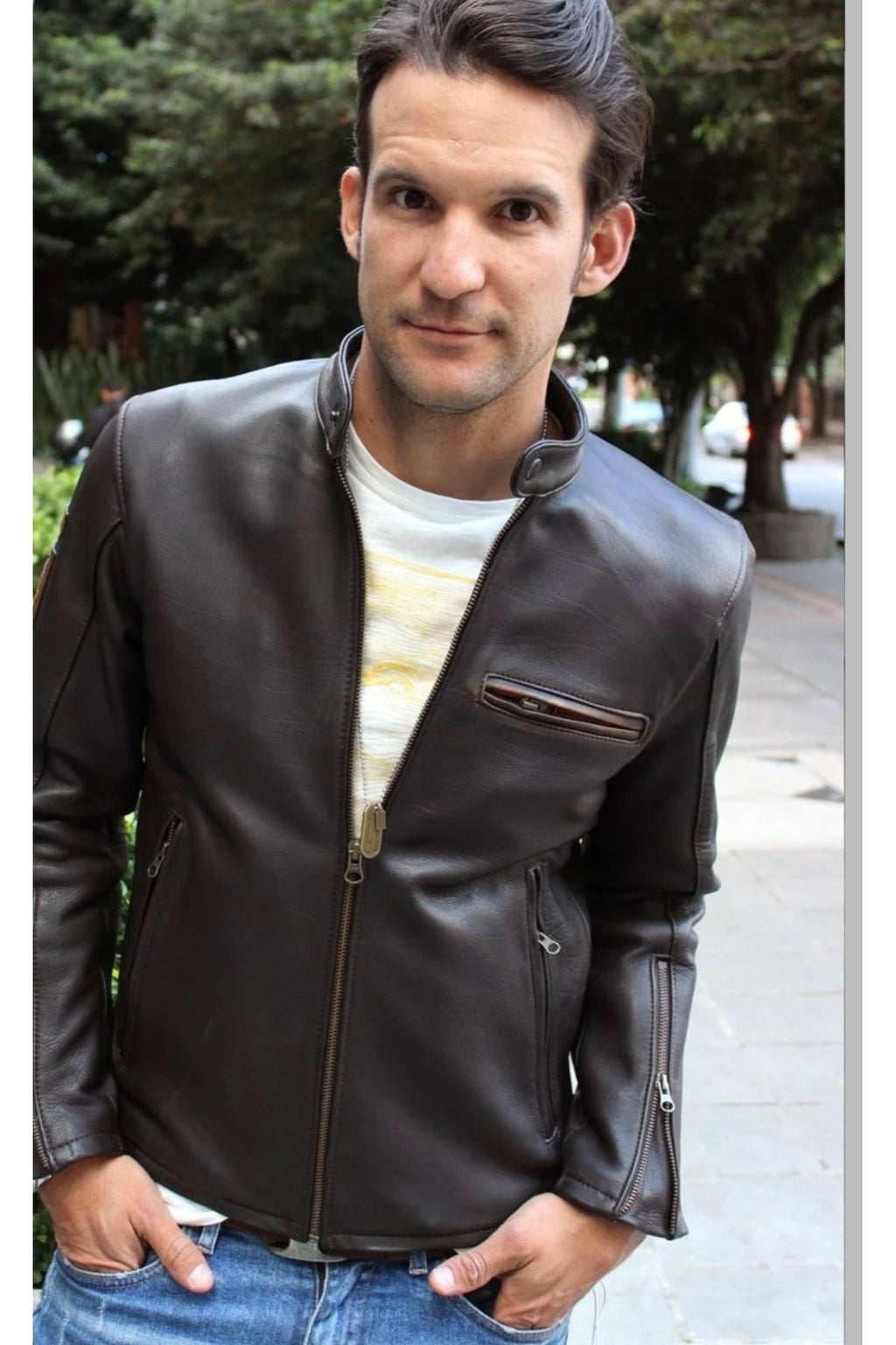 Zik Hakiki Deri Spor Ceket Koyu Kahverengi SlimFit Kesim