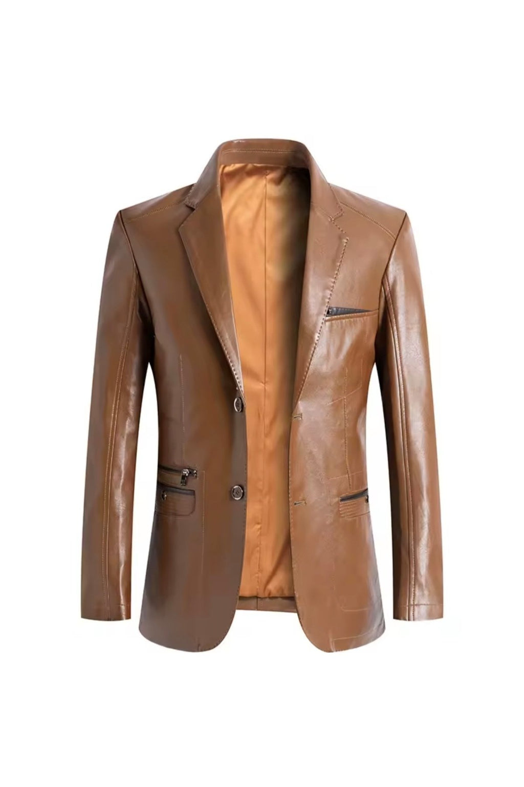 Modern Yeni Nesil Blazer Ceket Hakiki Kuzu Derisi Fermuar Cep Detaylı