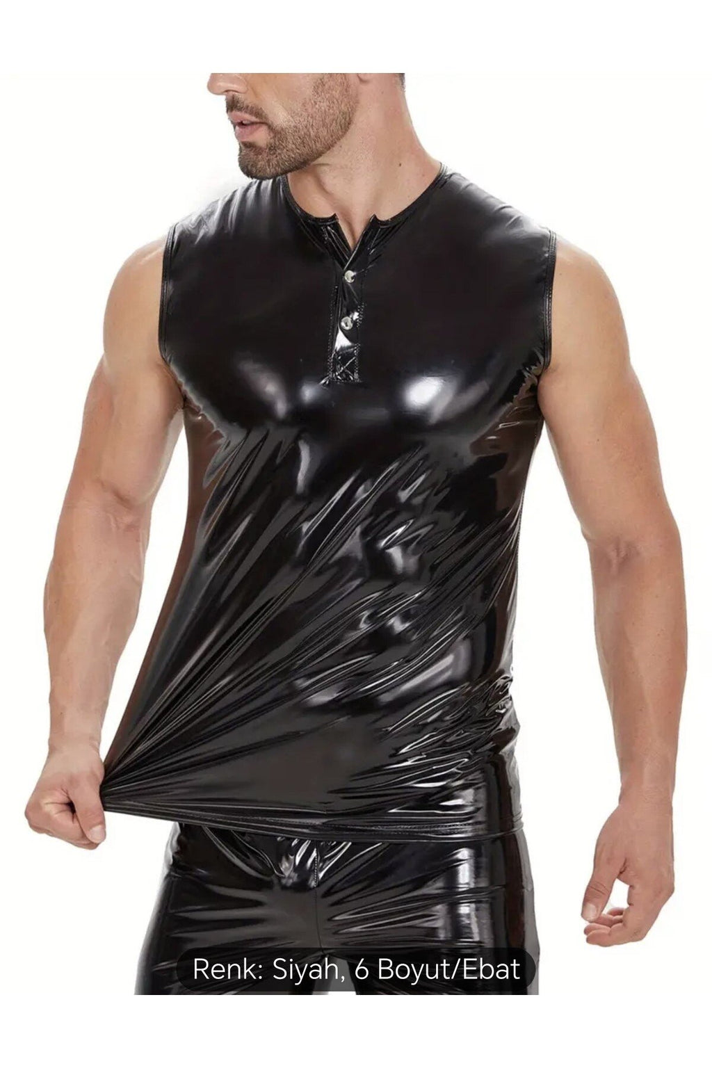 Deri Çıt Çıt Yakalı Sıfır Kol Tişört