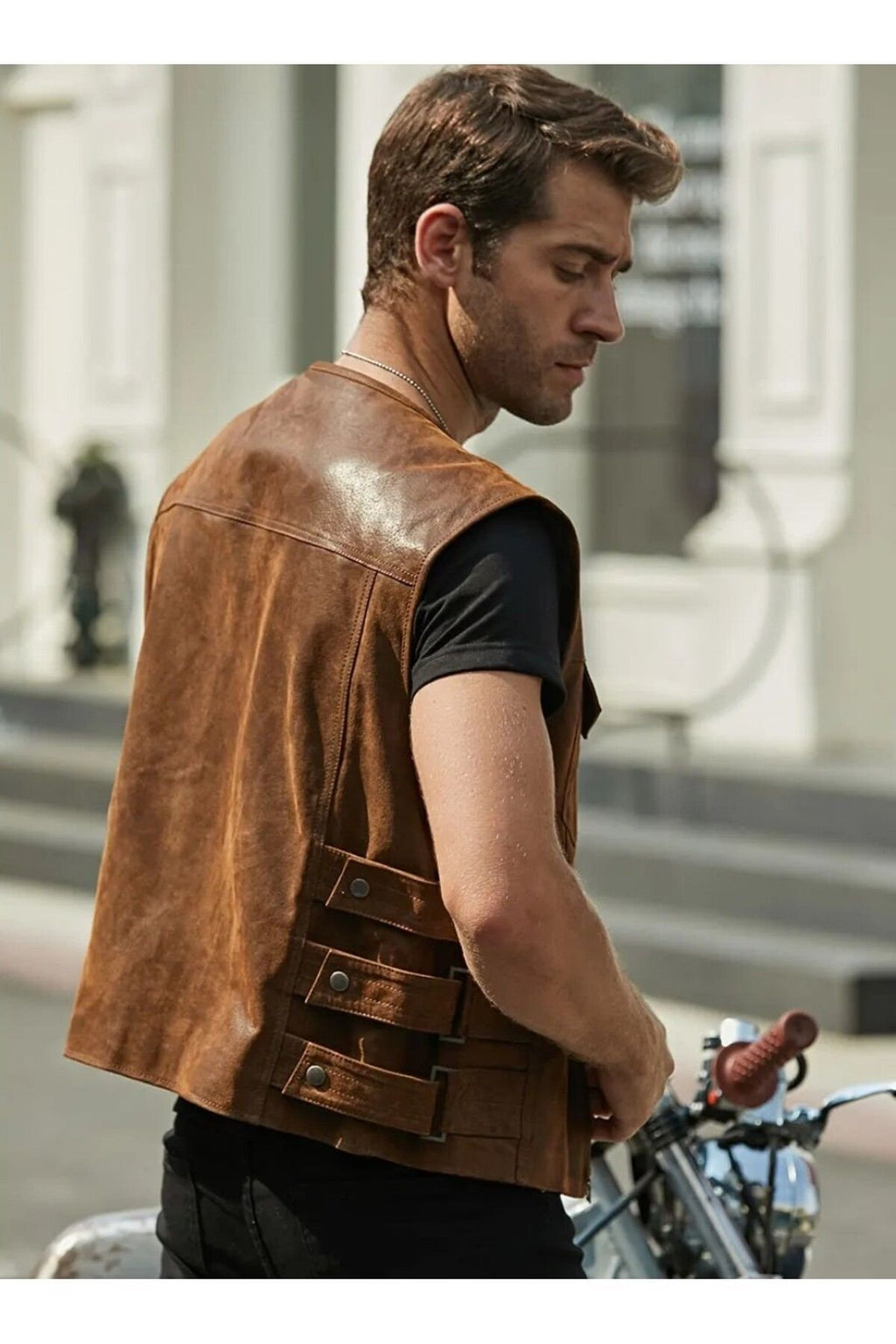 Hakiki Zik Deri Motorcu Yelek