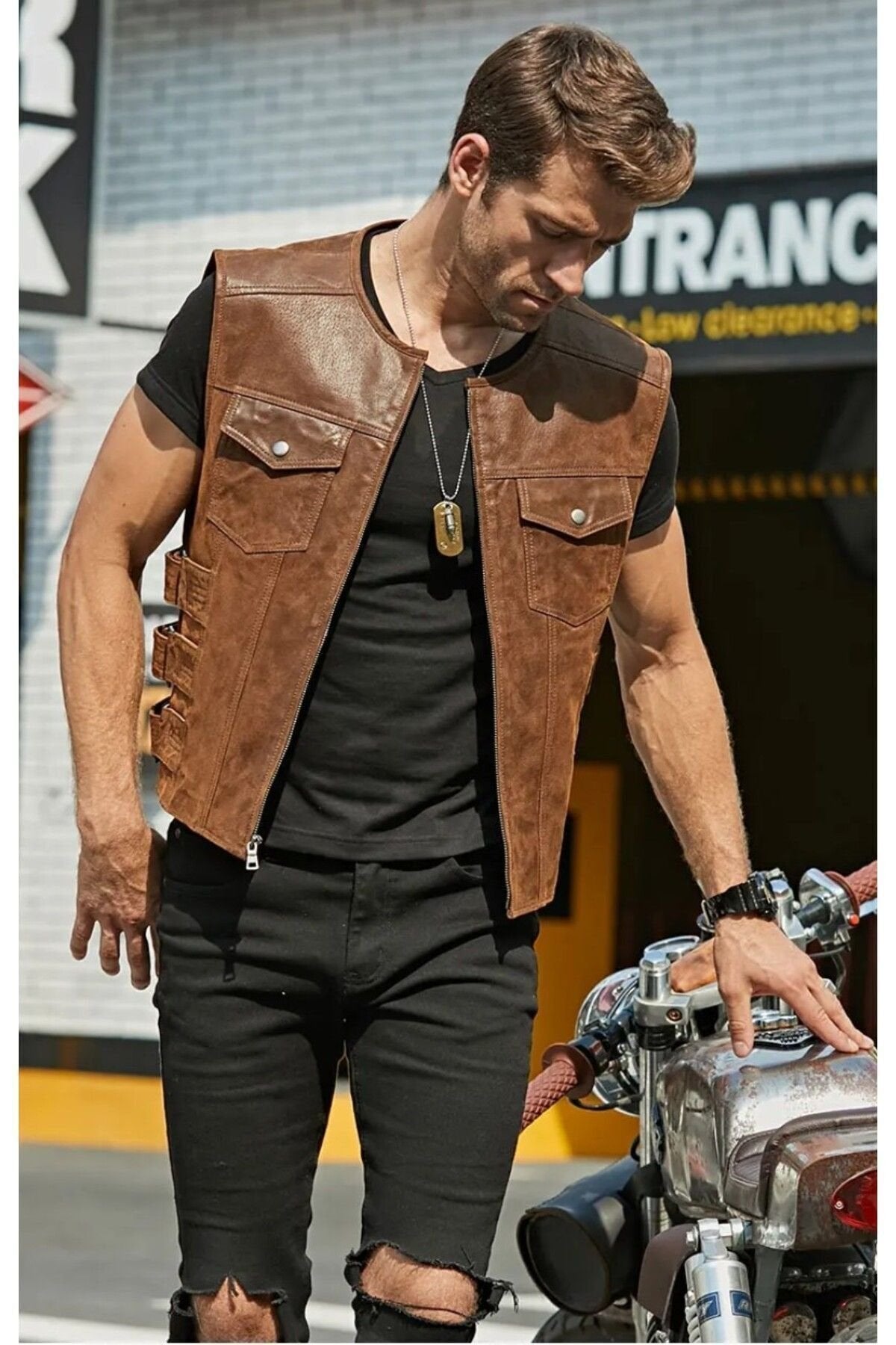 Hakiki Zik Deri Motorcu Yelek