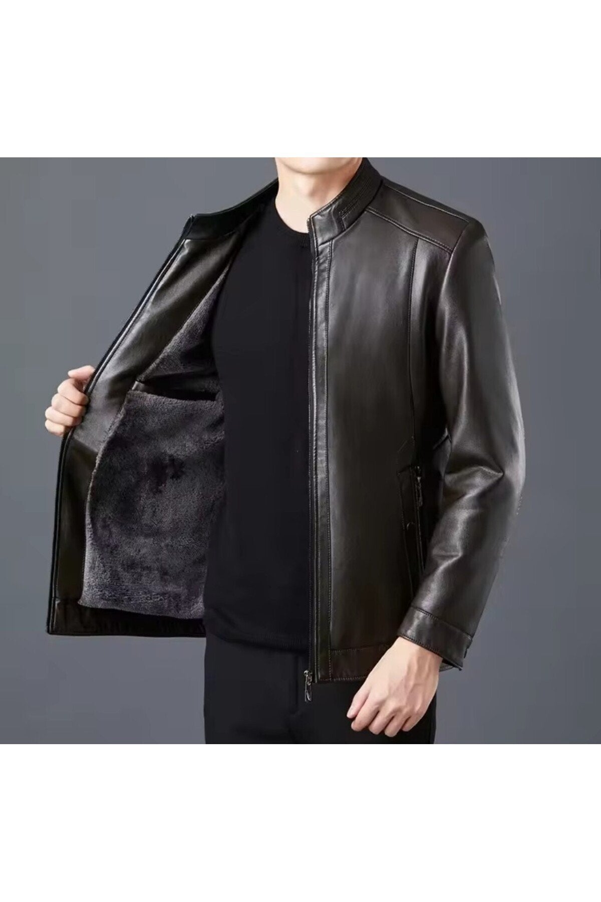Tüylü Hakiki Deri Ceket Erkek Dar Kesim