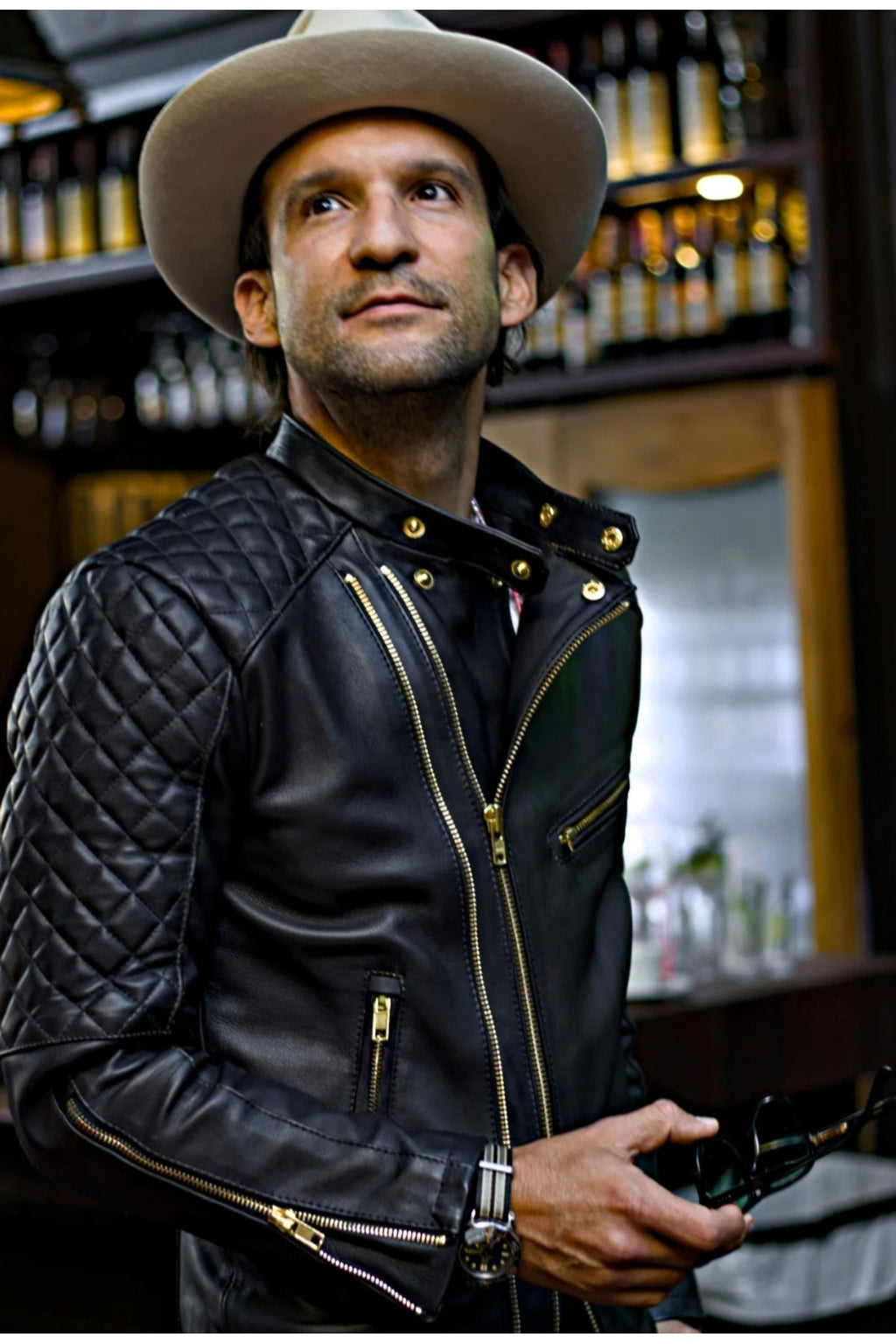 Golden fermuarlı kapitone dikiş detaylı biker mont