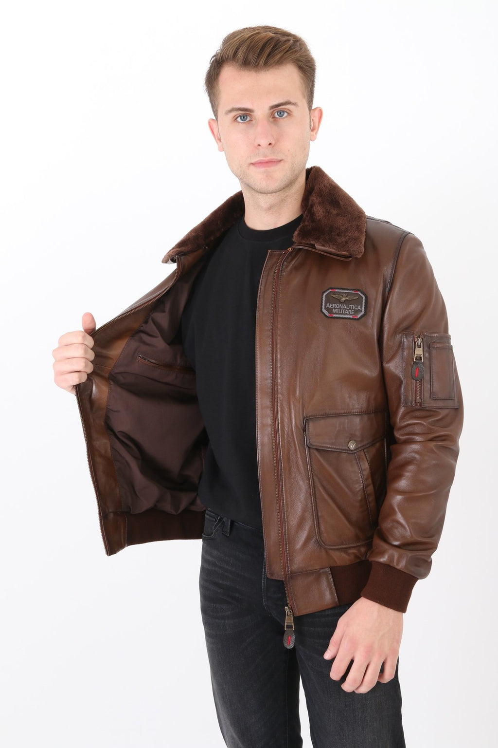 Pilot mont hakiki deri erkek kahve renk