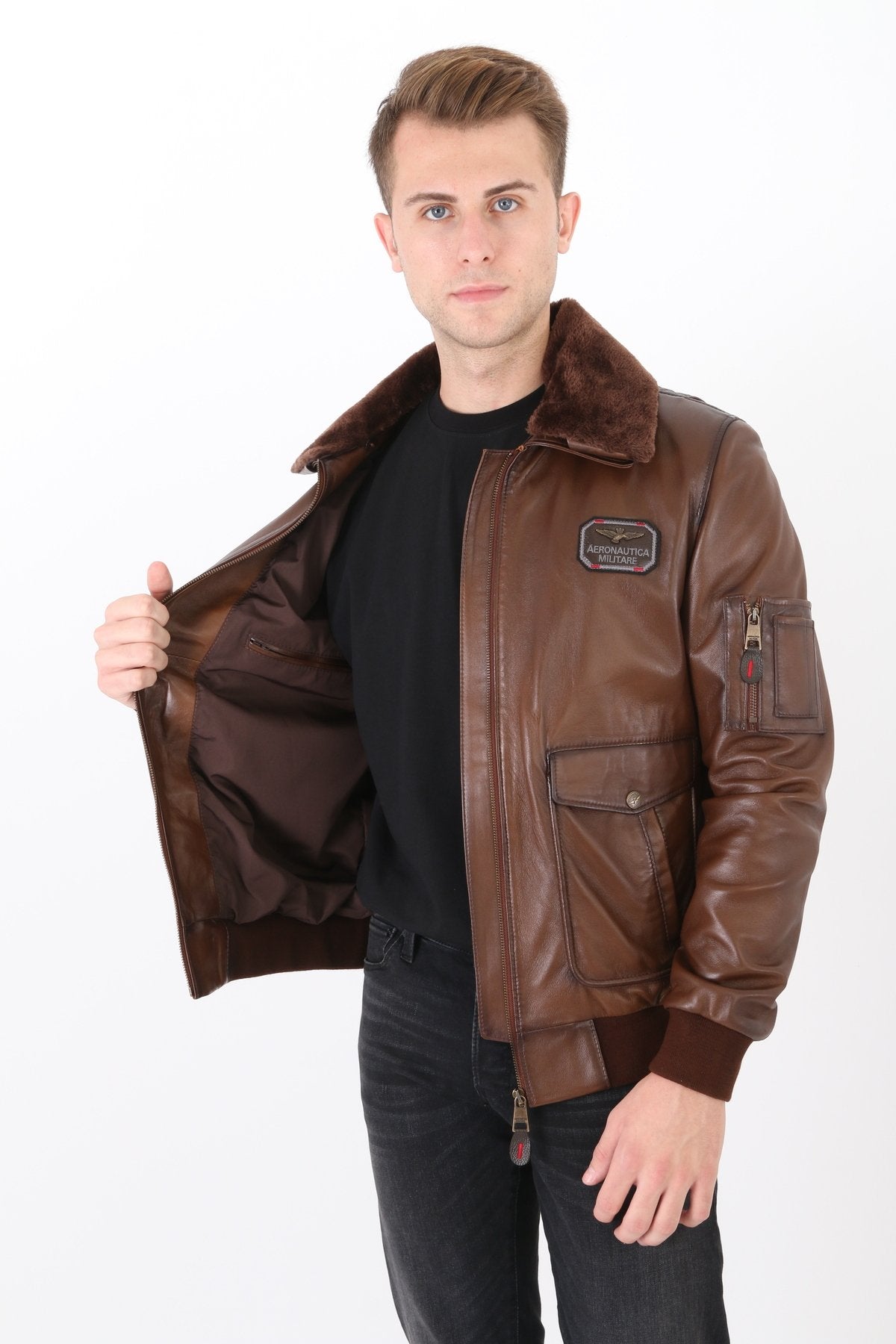 Pilot mont hakiki deri erkek kahve renk