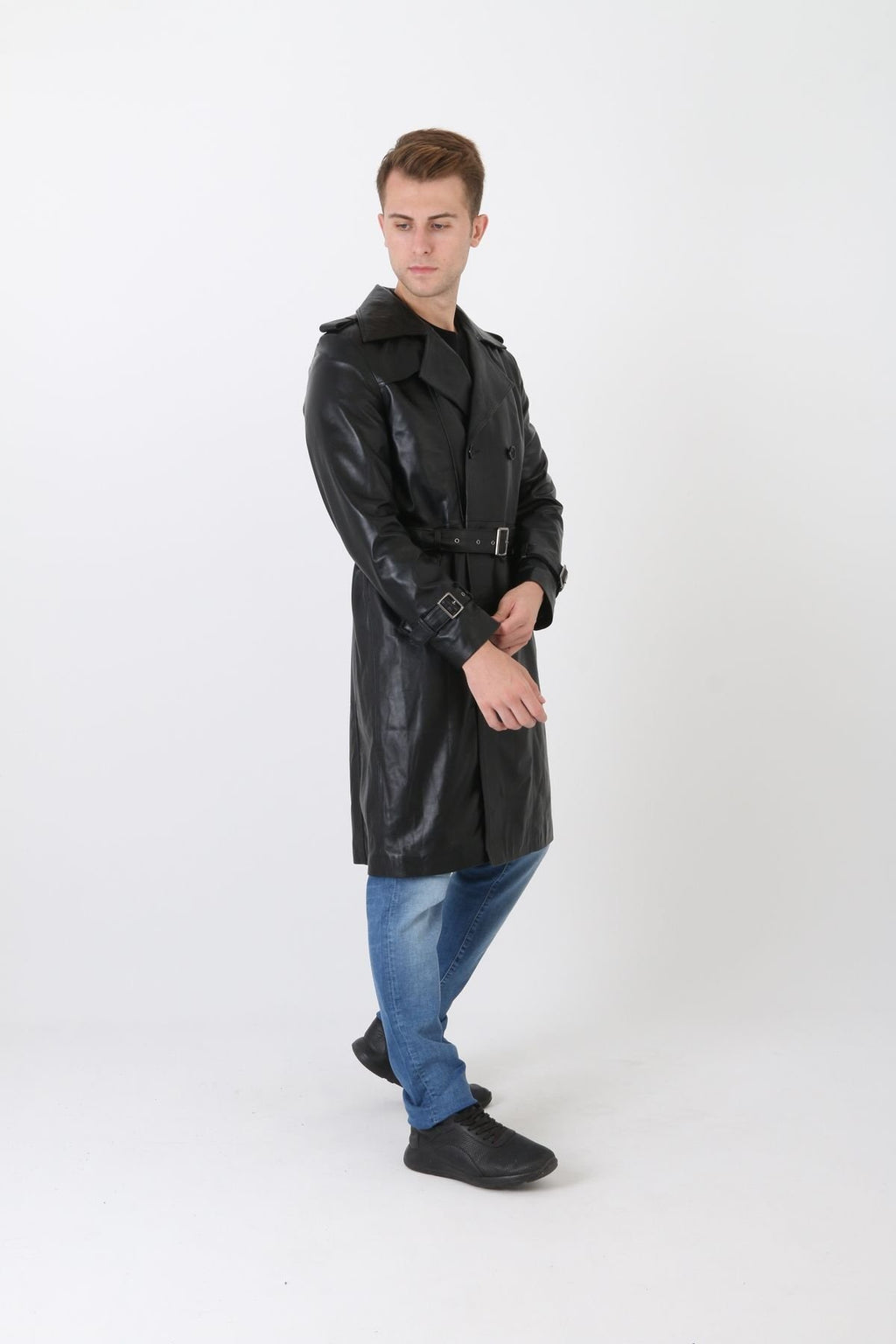 Hakiki deri erkek pardesü siyah renk