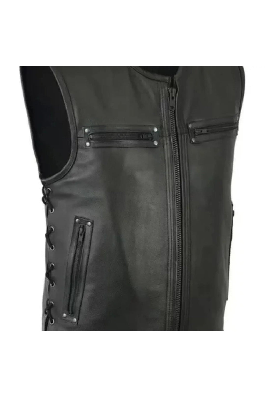 Cooper hakiki deri yelek yandan bağcıklı fermuar kapamalı