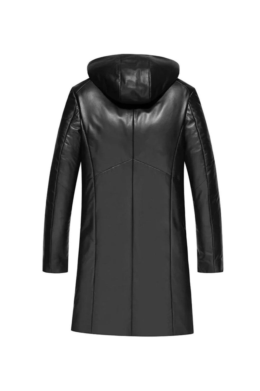 Hakiki Deri Orta Uzunlukta Kapüşonlu Mont Kaban