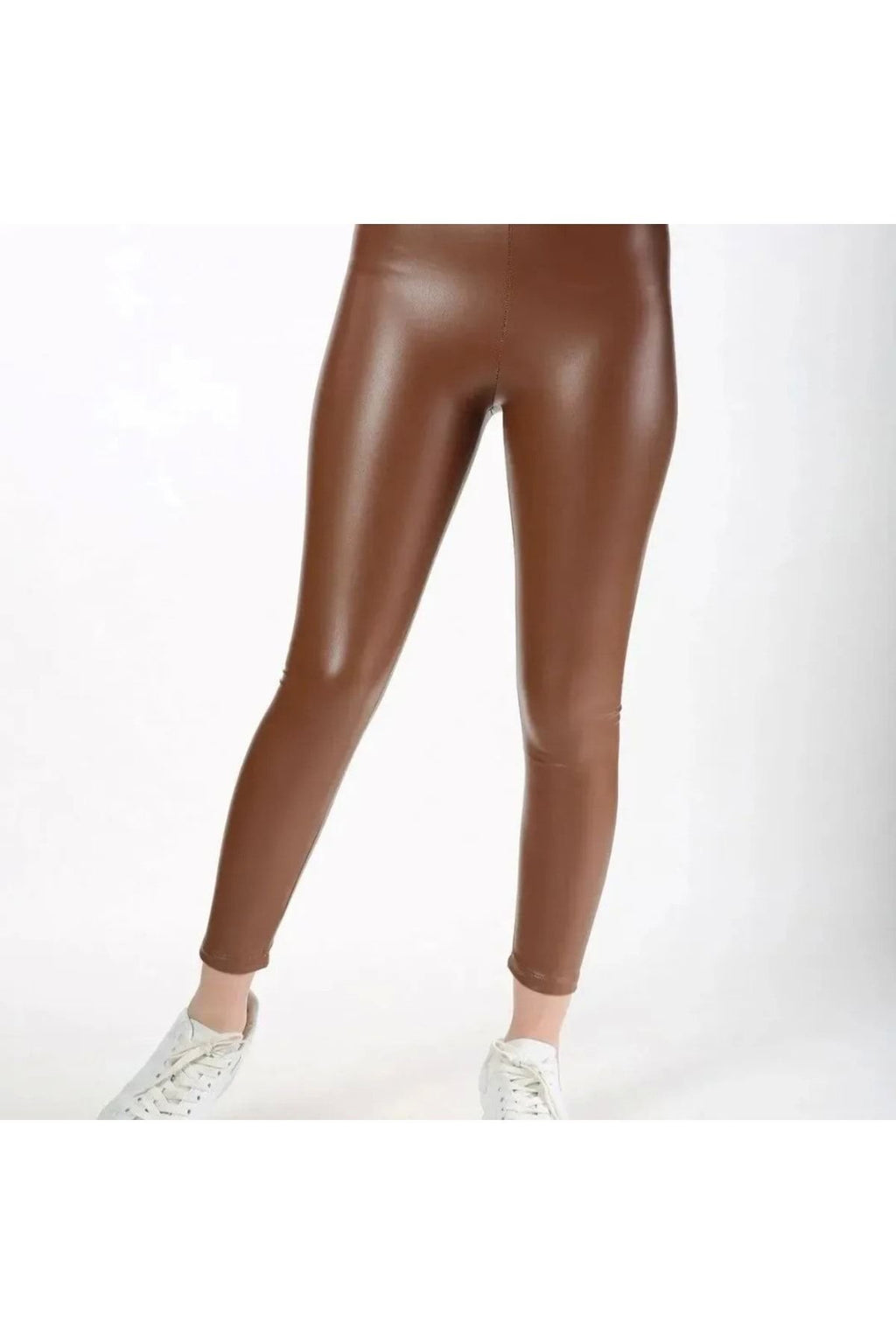 Deri Tayt Yüksek Bel Koyu Kahve