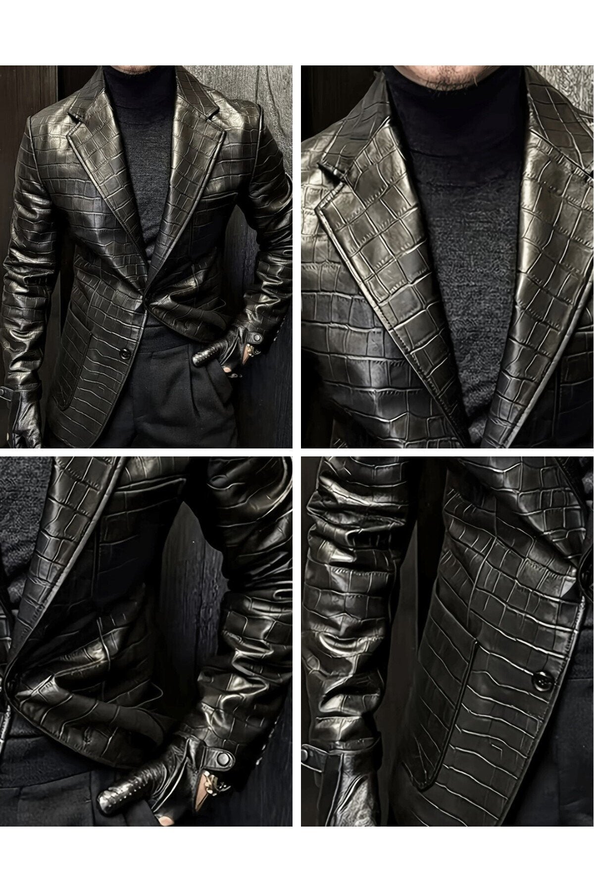 Timsah Deri Baskılı Hakiki kuzu derisi klasik ceket