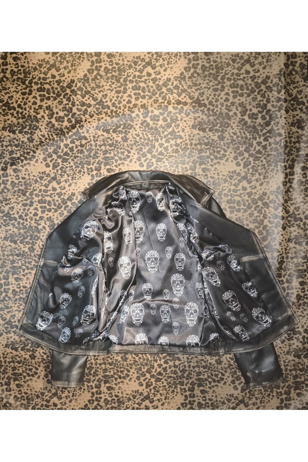 Hakiki deri Kadın ceket slim-fit biker şeytan figürlü mont