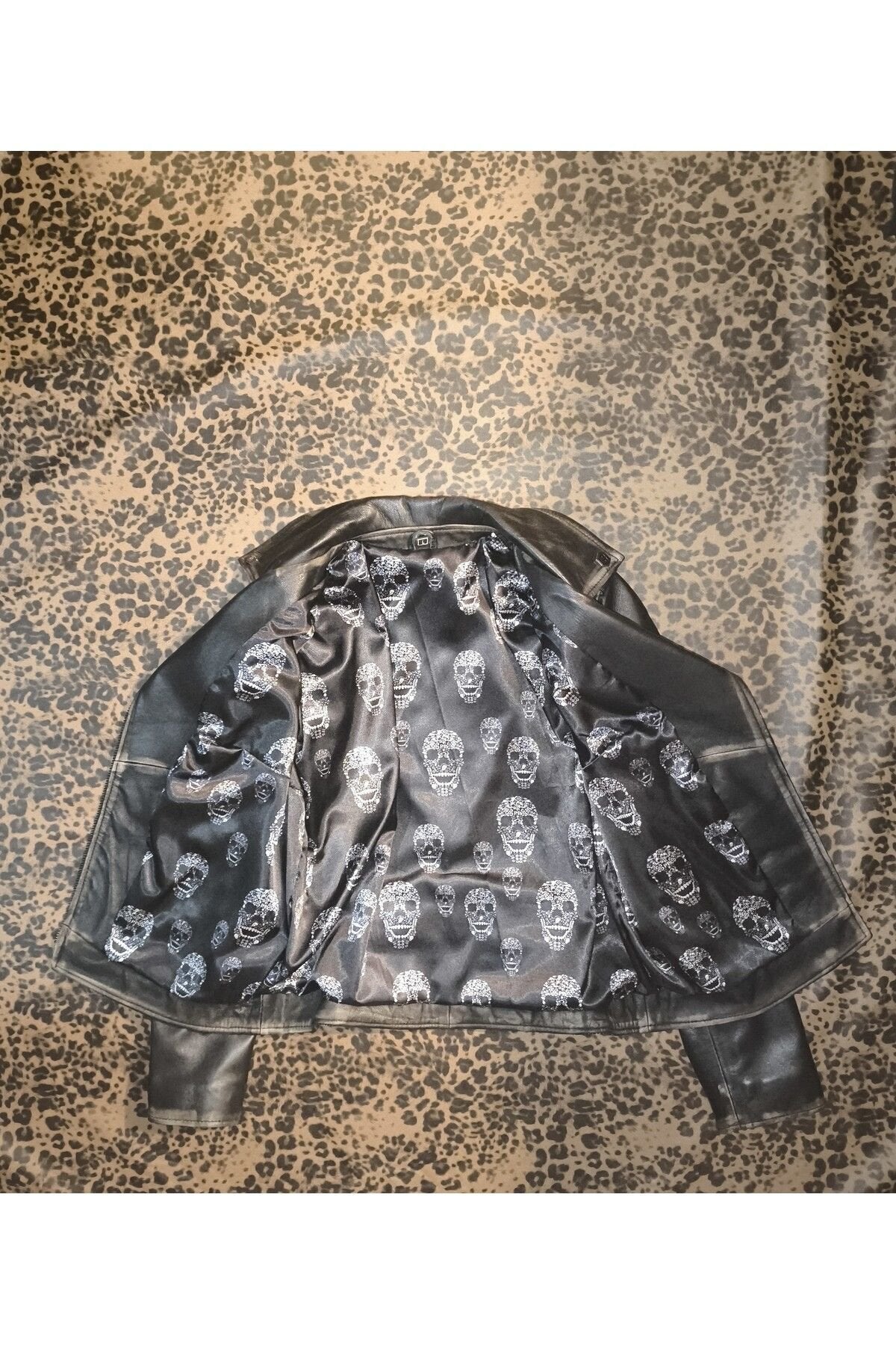 Hakiki deri Kadın ceket slim-fit biker şeytan figürlü mont