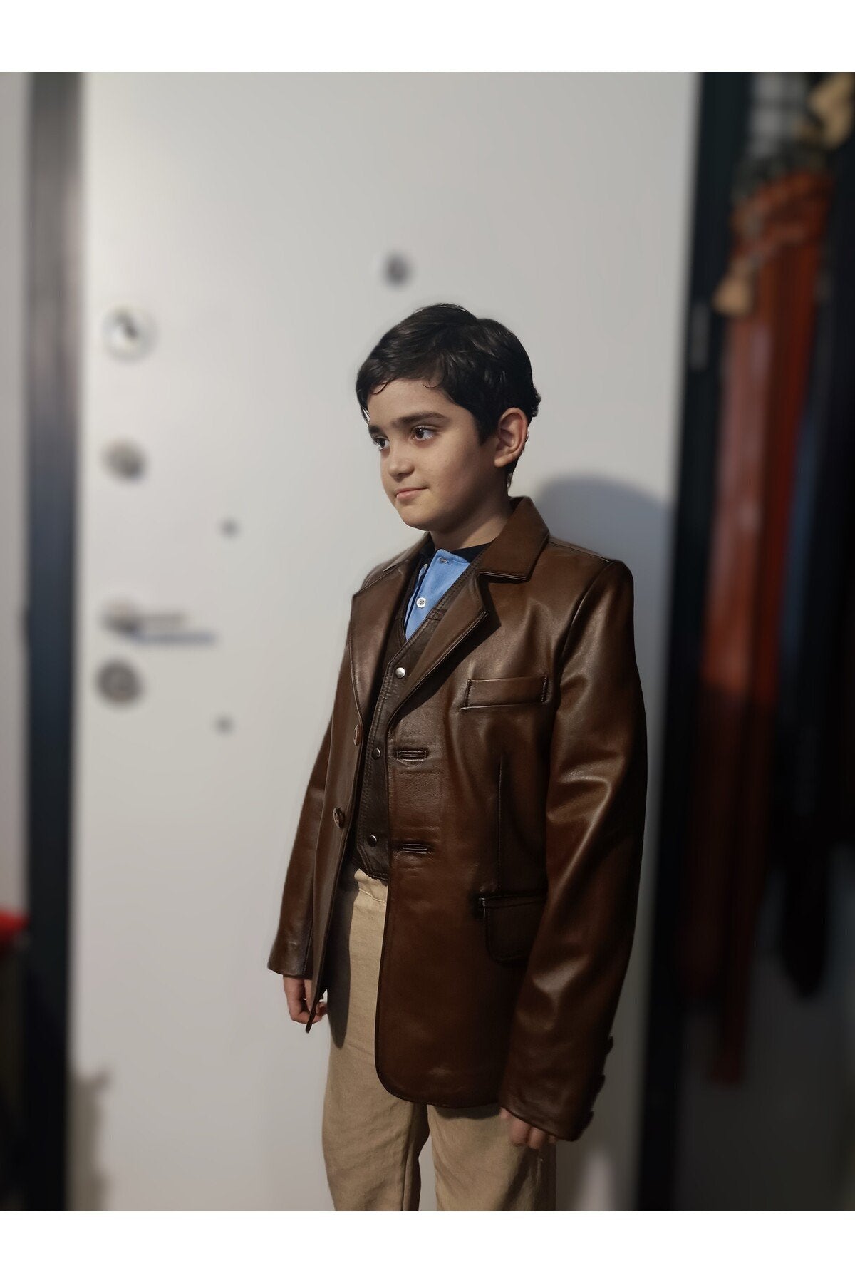 Çocuk ceket yelek kombin hakiki deri