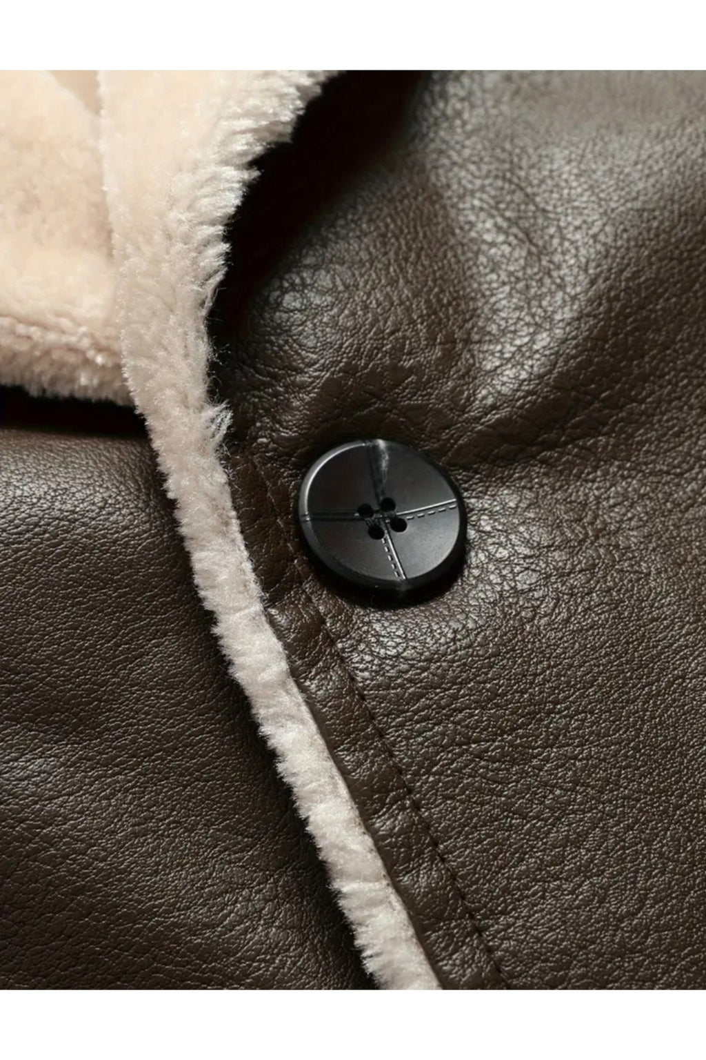 Omuzları Dikiş Detaylı Hakiki Deri, Kürklü ,Uzun Kaban