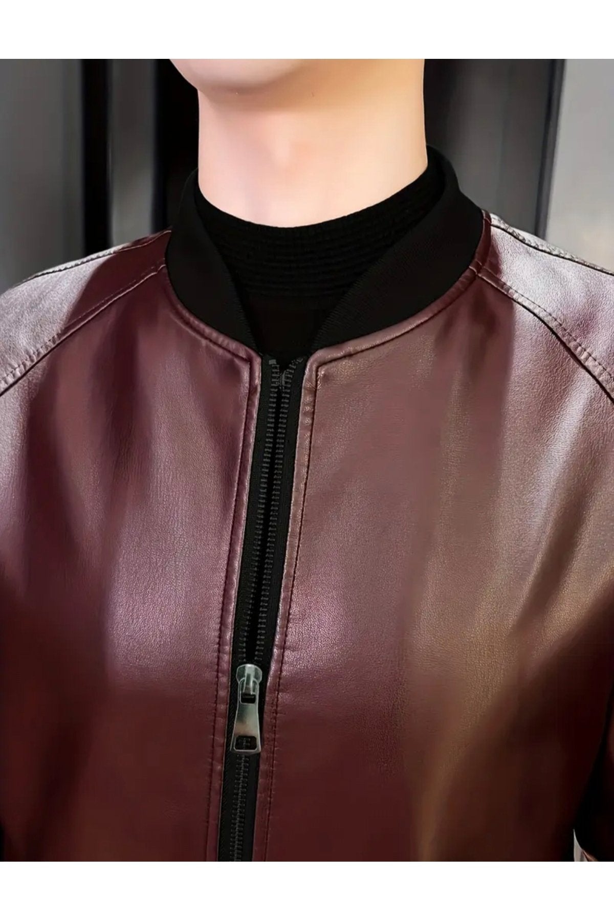 Hakiki Kuzu Derisi Trikolu Spor Ceket Bisiklet Yaka