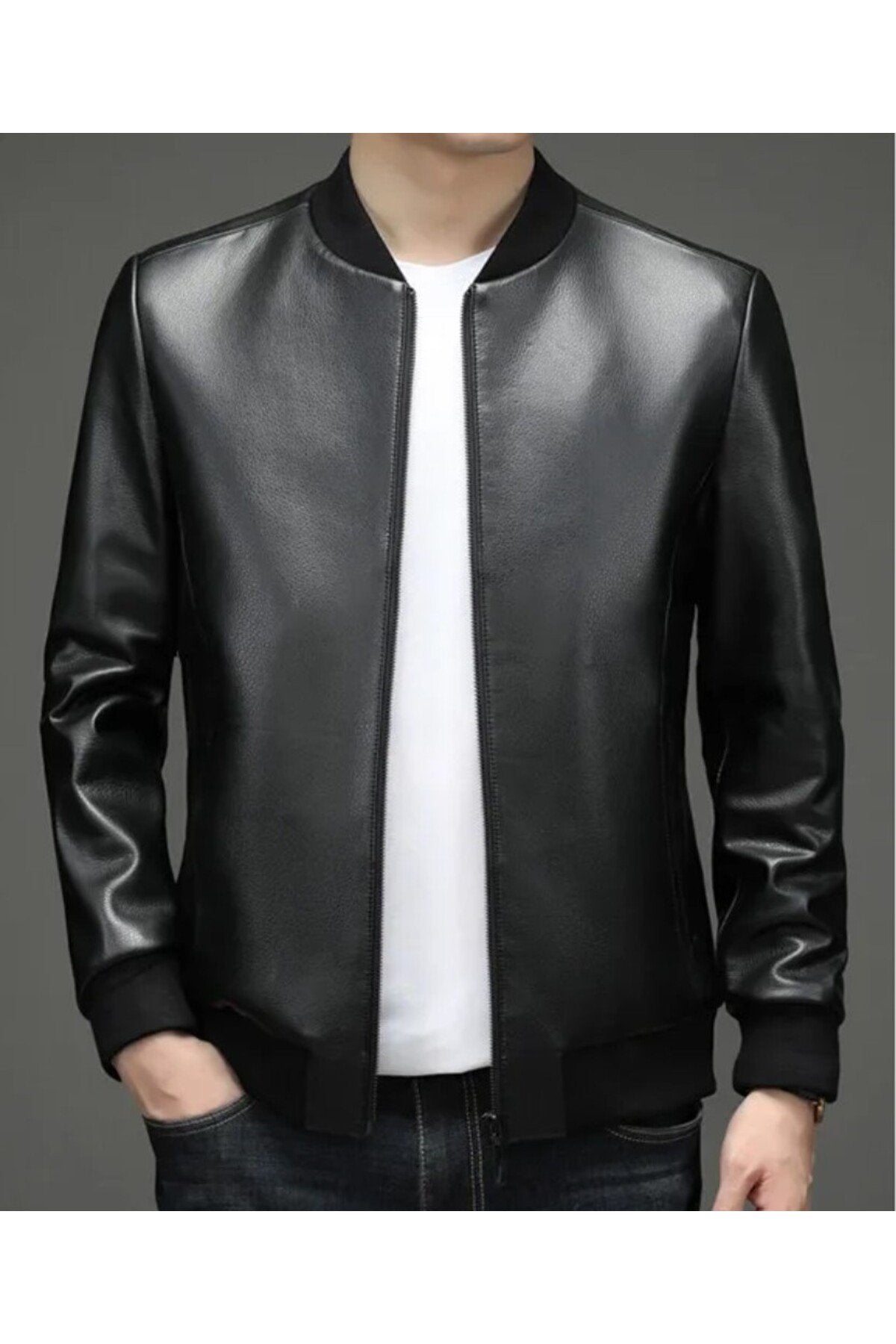 Spor hakiki deri ribanalı ceket