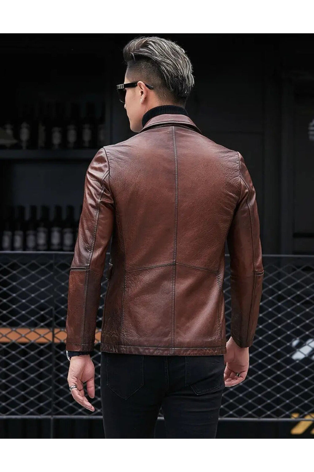 Deri ceket kapaklı torba cepli karartmalı kahve renk