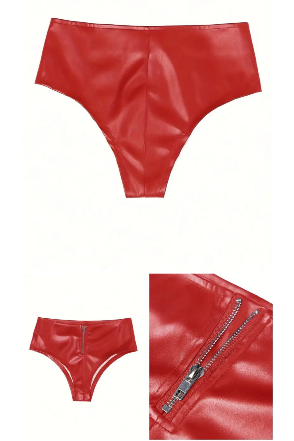 Deri Yarım Pat Fermuarlı Mikro Külot Şort