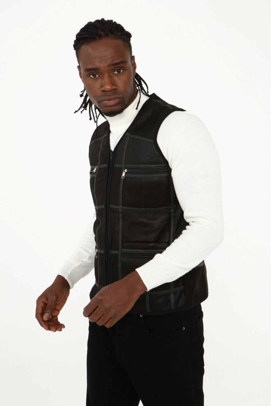 Parçalı Hakiki Deri ve Hakiki Kürk Parçalı yelek