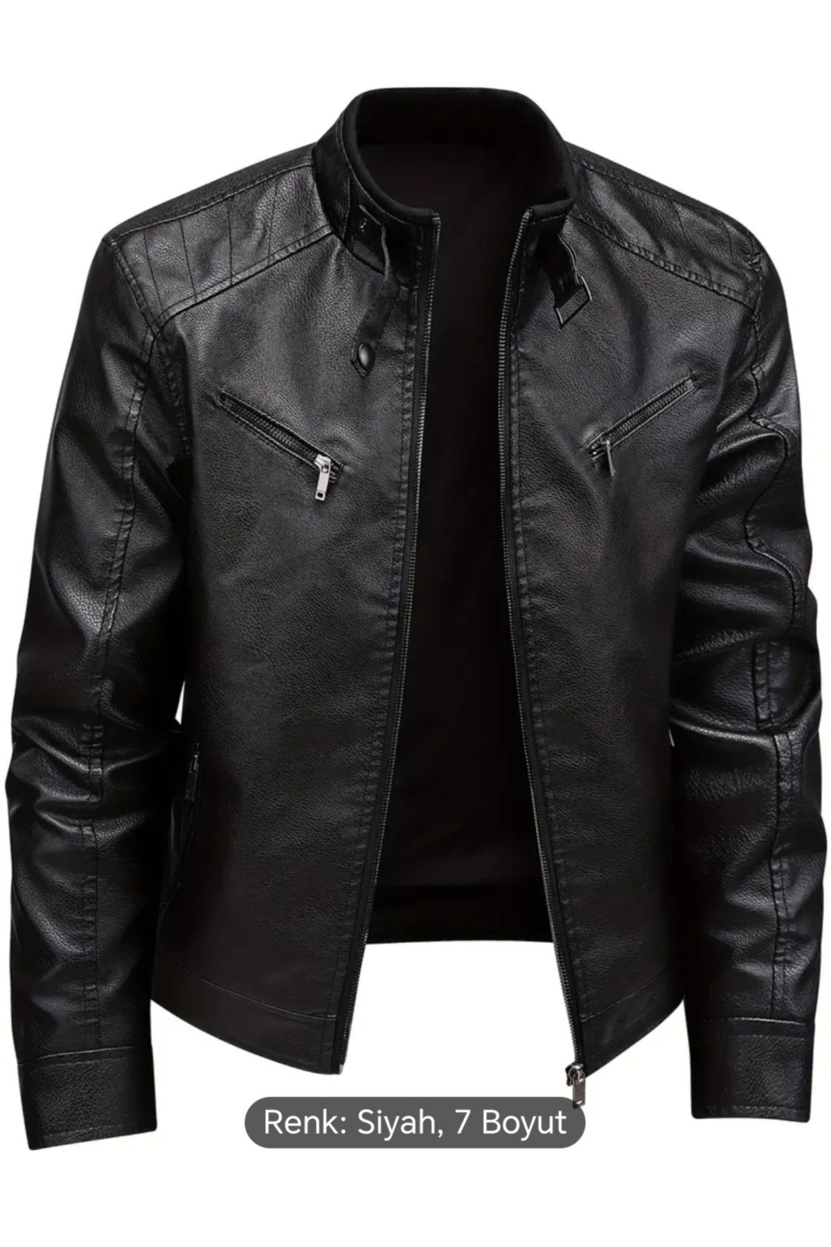 Hakim Yakası ribanalı Hakiki deri spor mont