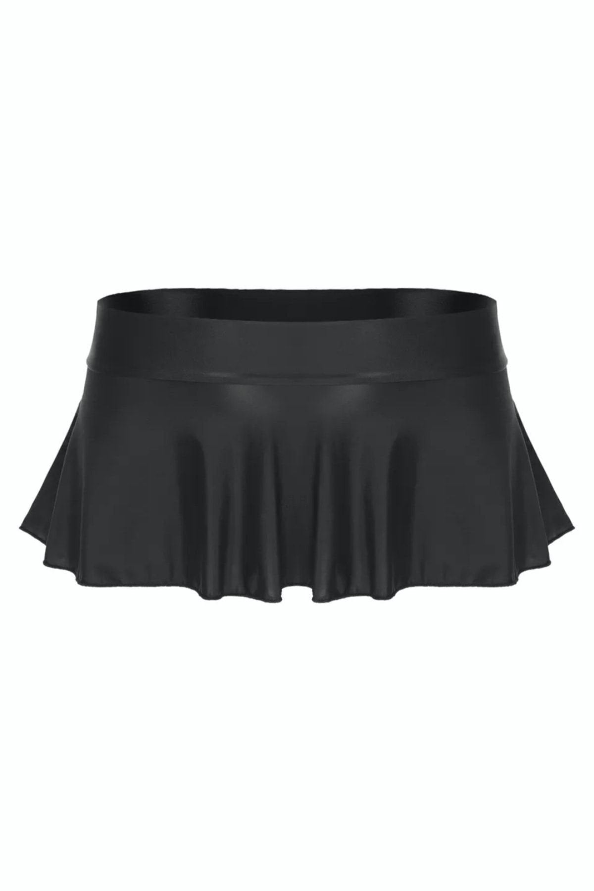 Deri Pileli Mini Etek Siyah Mat Renk