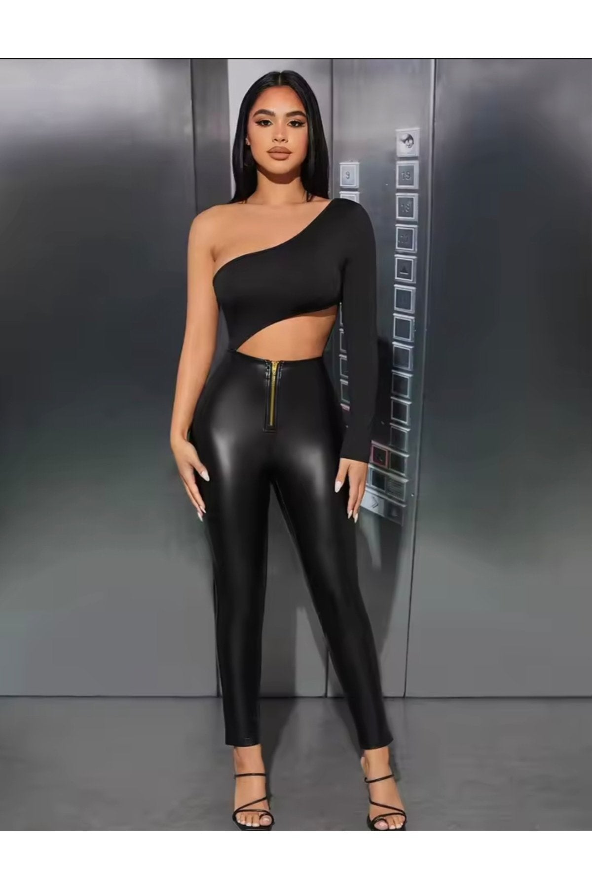 Golden Fermuarlı Deri tayt Kadın dar paça