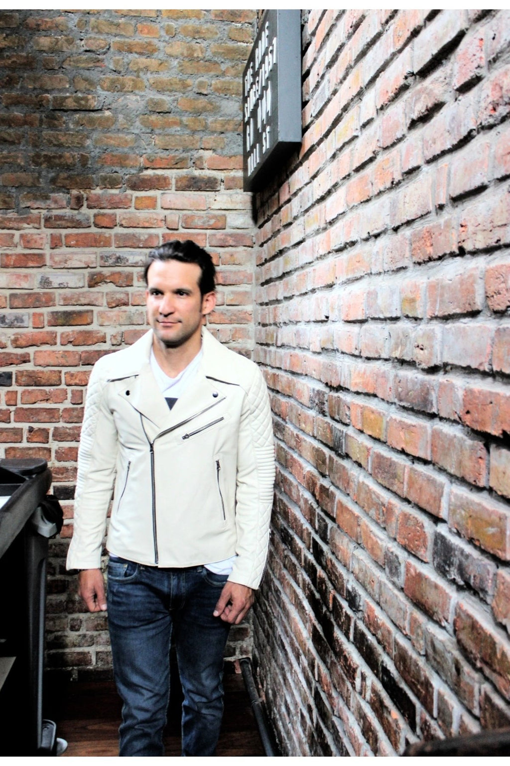 Fil dişi renk Hakiki koyun derisi biker mont