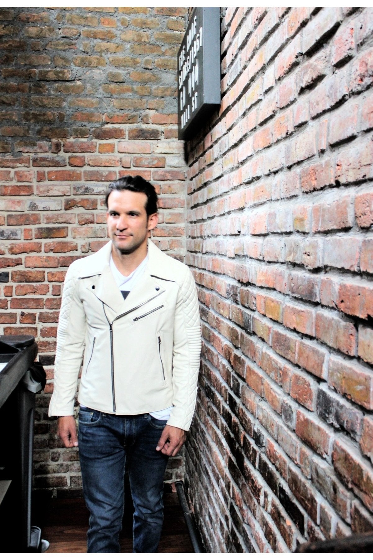 Fil dişi renk Hakiki koyun derisi biker mont