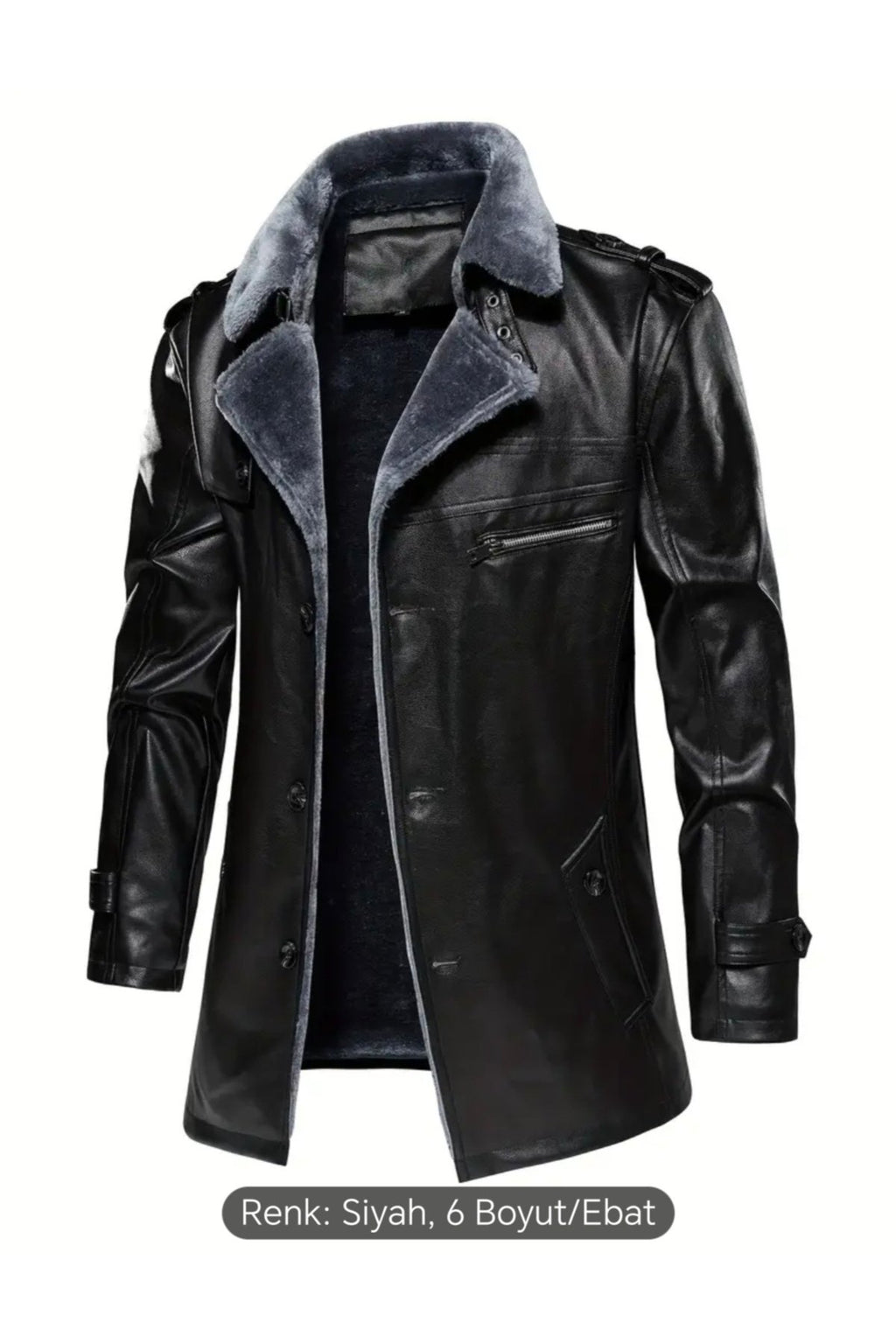 Apoletli Hakiki Koyun Derisi Uzun Kaban Kürklü ve Kürklü Yaka
