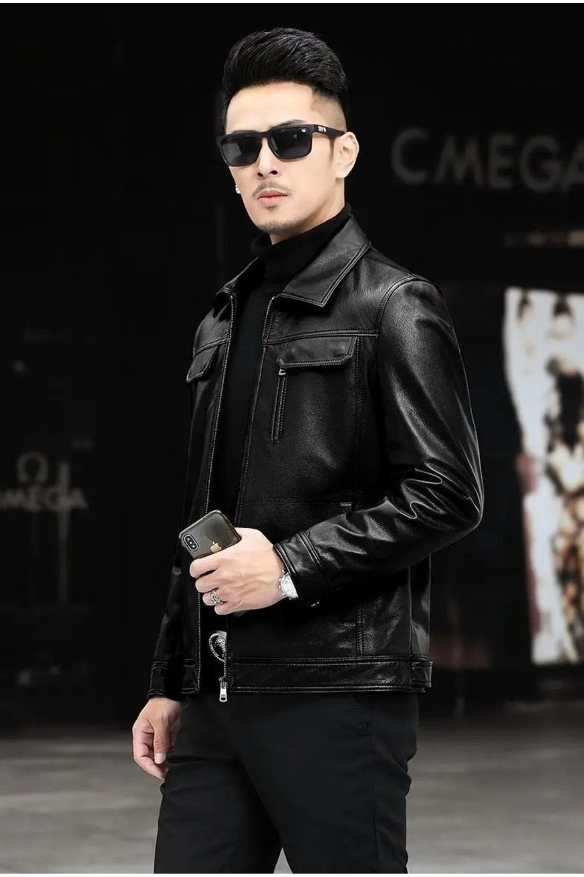 Hakiki deri ceket tarzı mont gömlek yaka