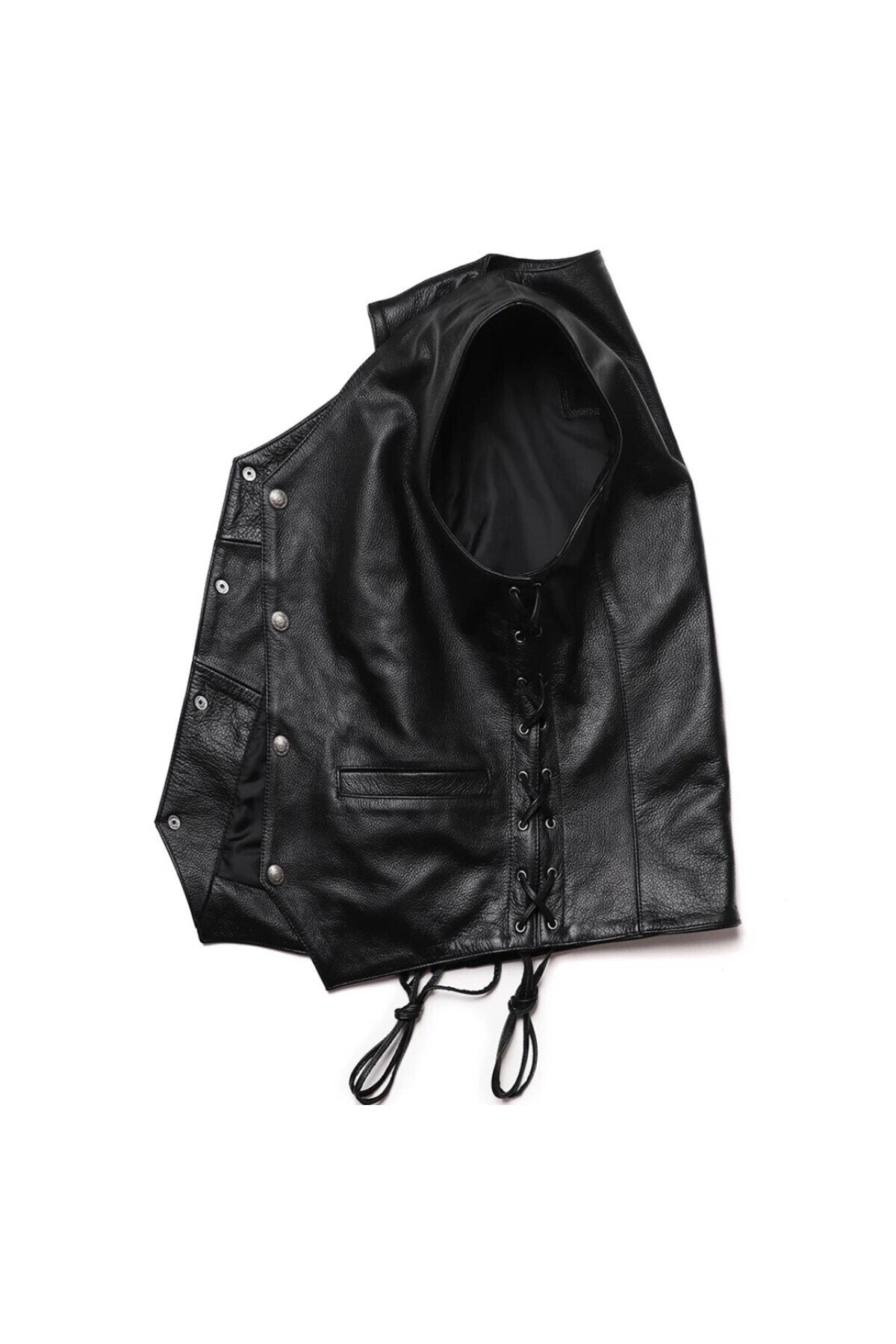 Yanları deri ip bağlamalı zik yelek hakiki deri