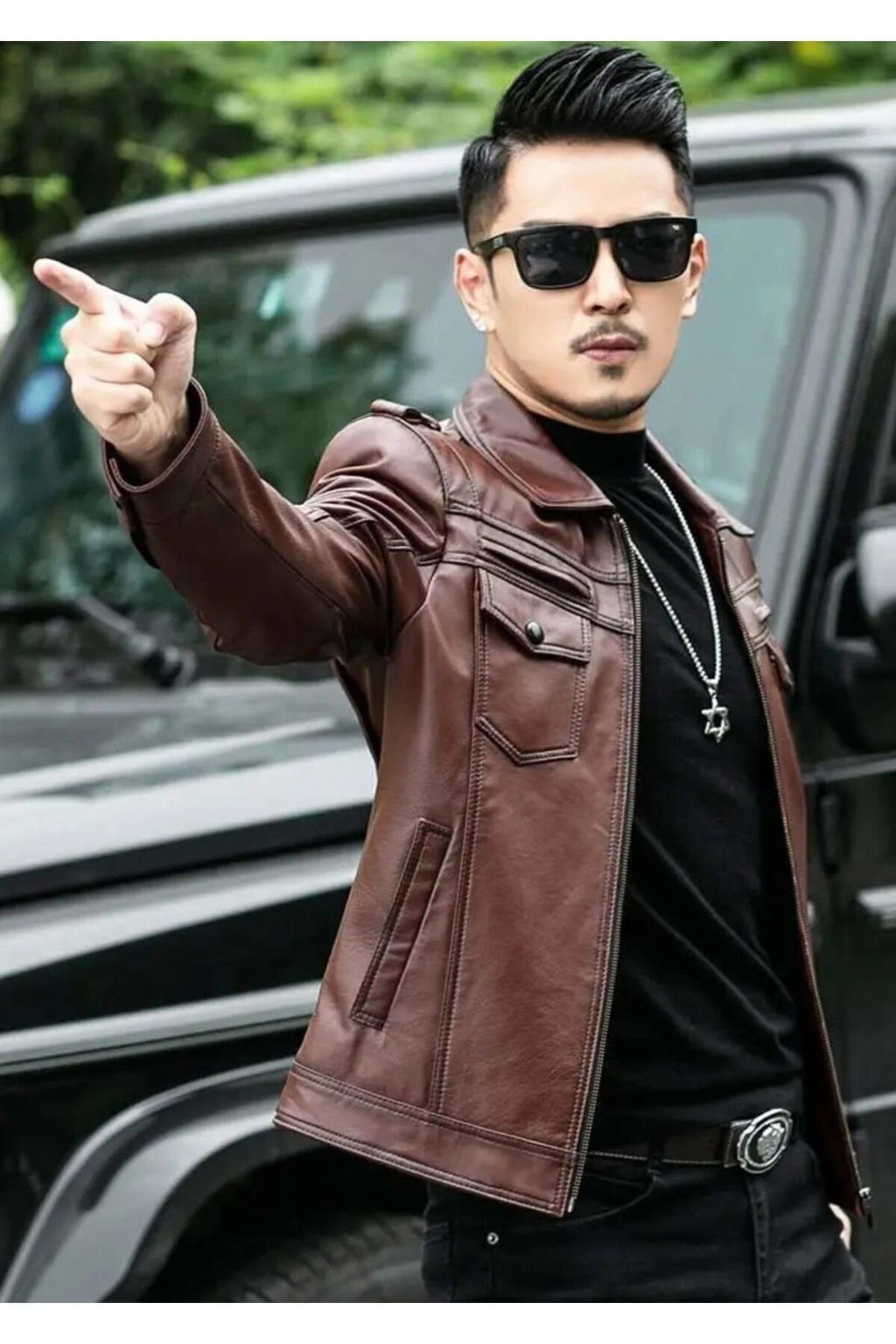 Hakiki deri ceket tarzı mont apoletli