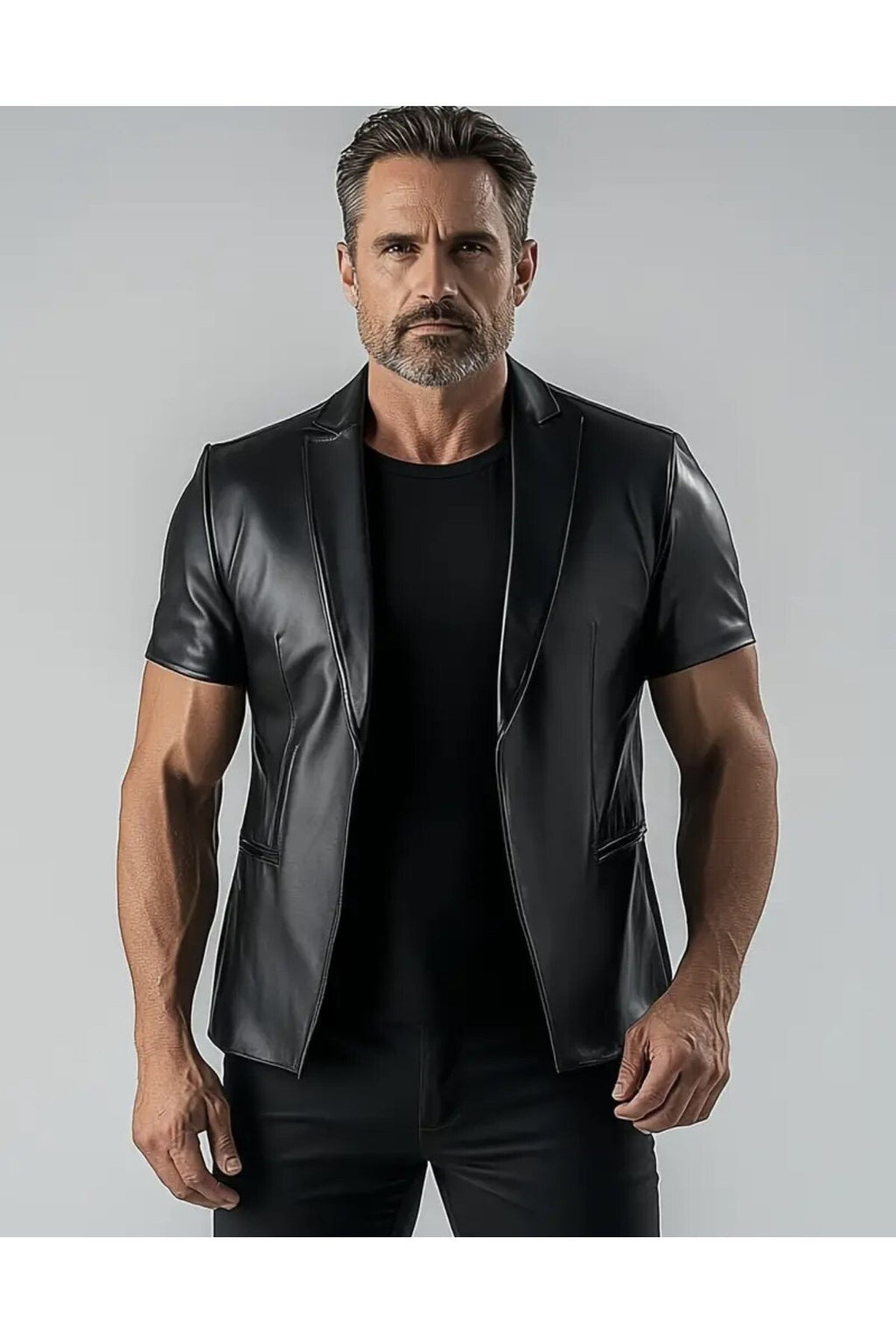 Kısa Kollu Hakiki Deri Blazer Ceket Erkek SlimFit