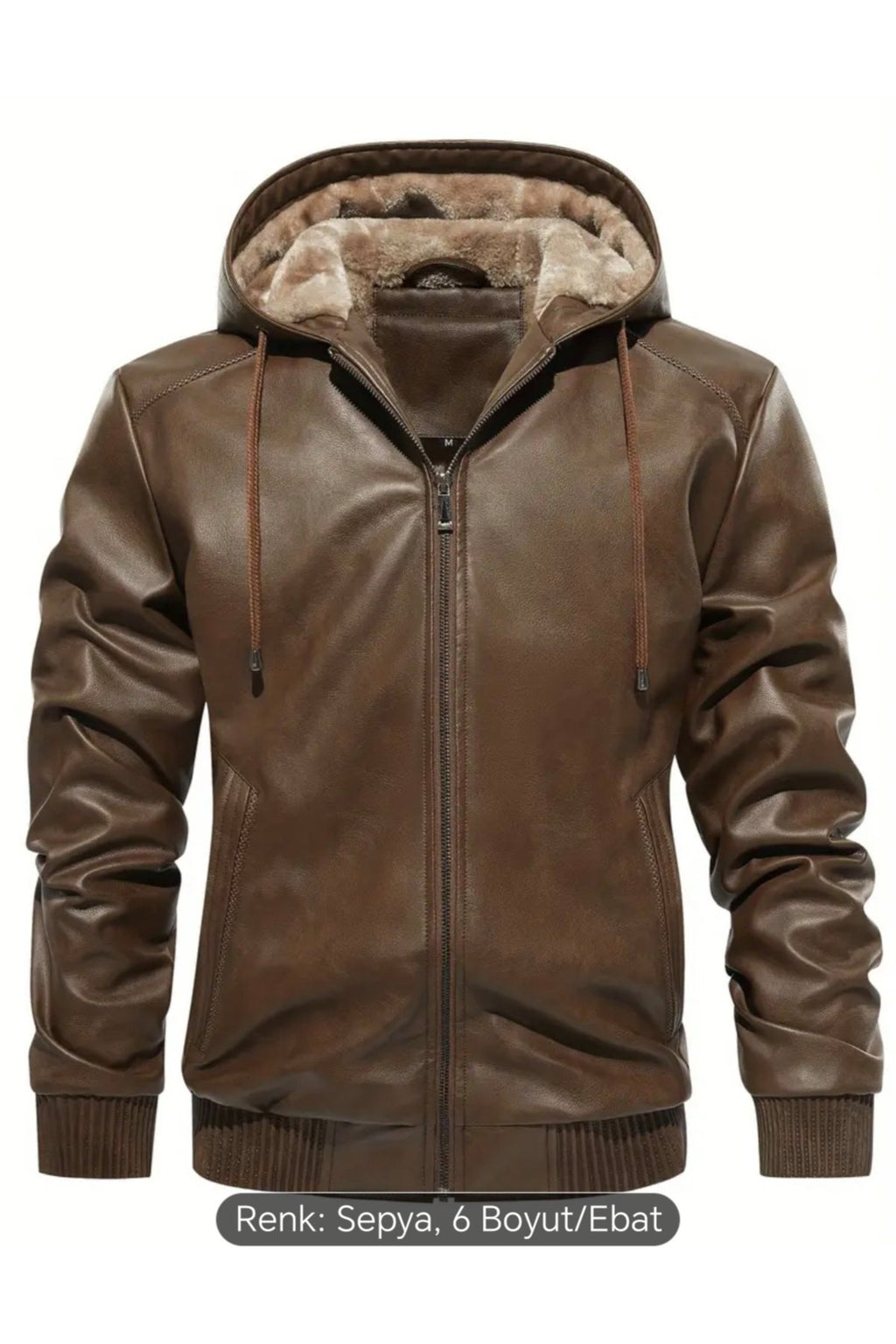 İç Kısmı Tüylü Hakiki Deri Kapüşonlu Mont