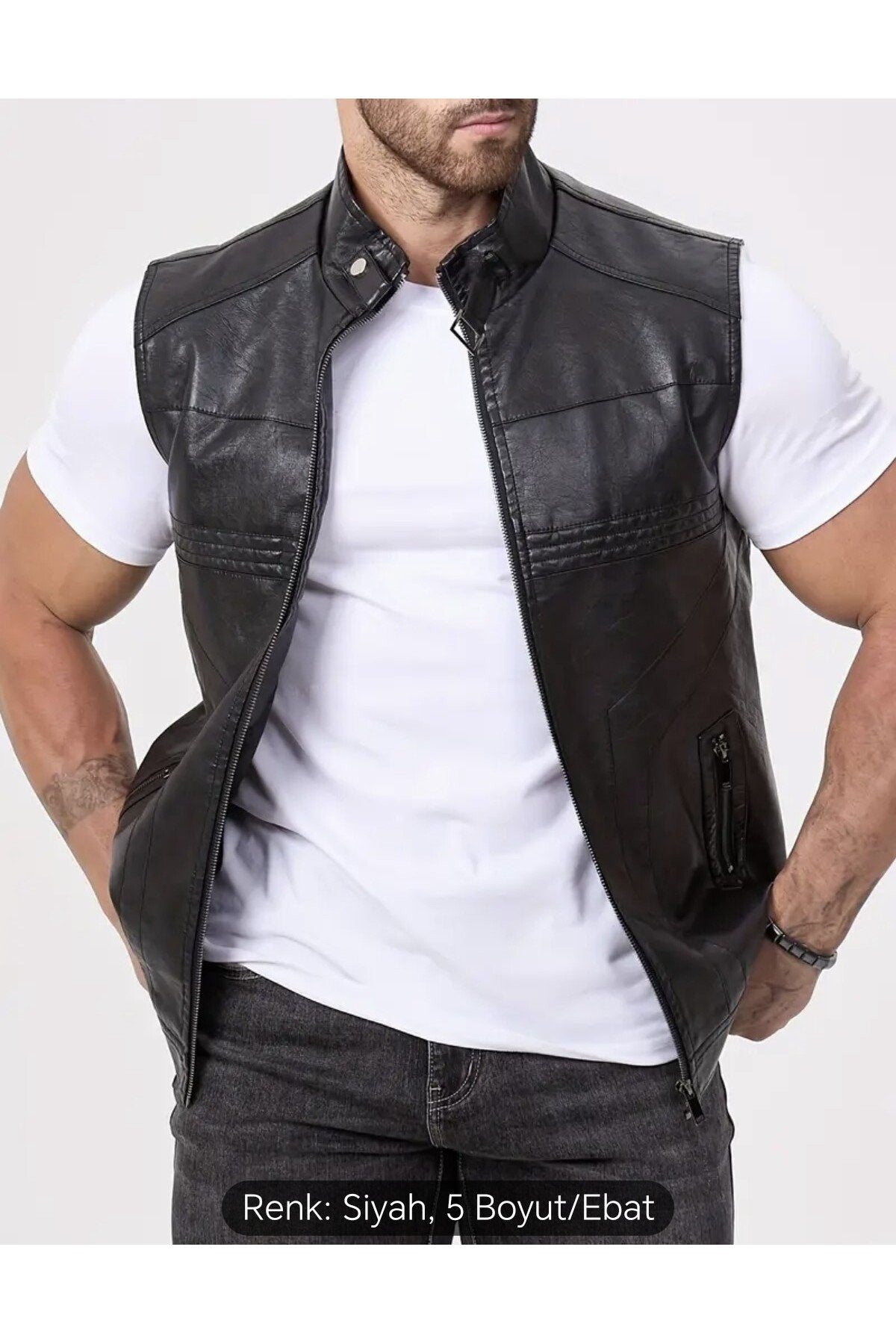 Uzun Hakim Yaka Regular Fit Hakiki Deri Yelek