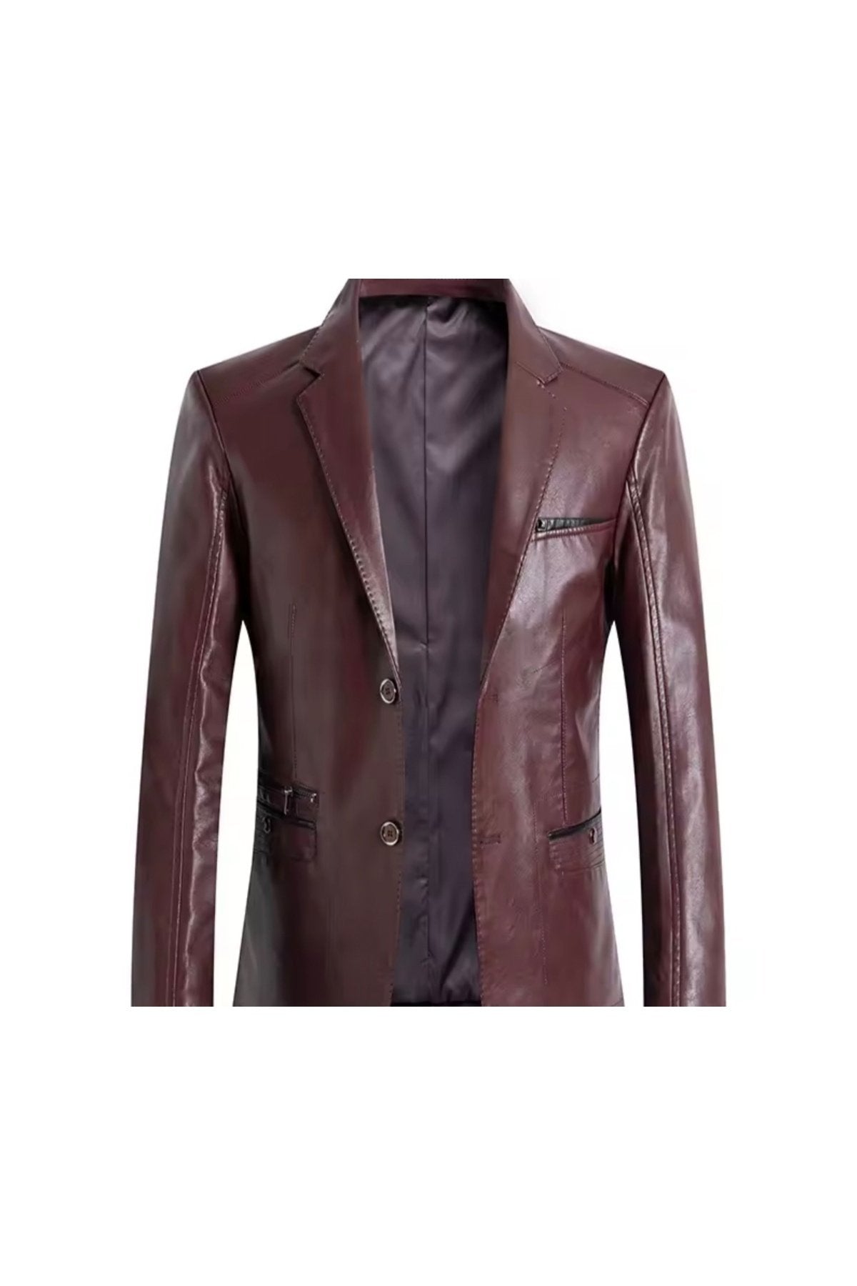 Modern Yeni Nesil Blazer Ceket Hakiki Kuzu Derisi Fermuar Cep Detaylı