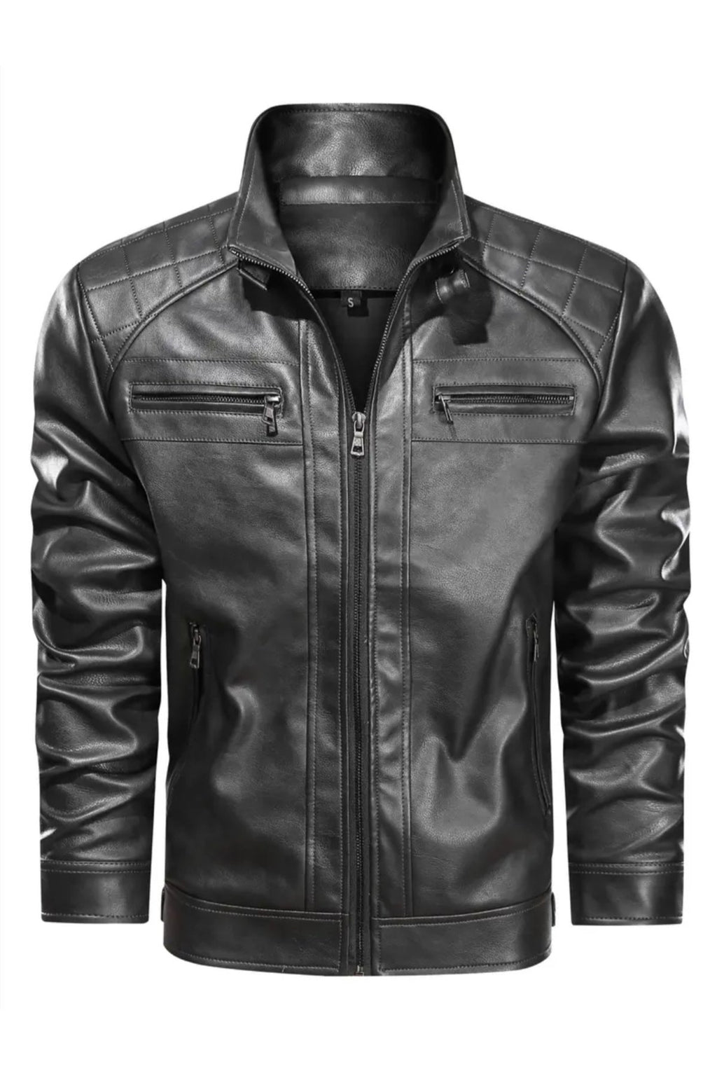 Omuzları Kapitone Dikiş Detaylı Hakim Yaka Hakiki Deri Mont