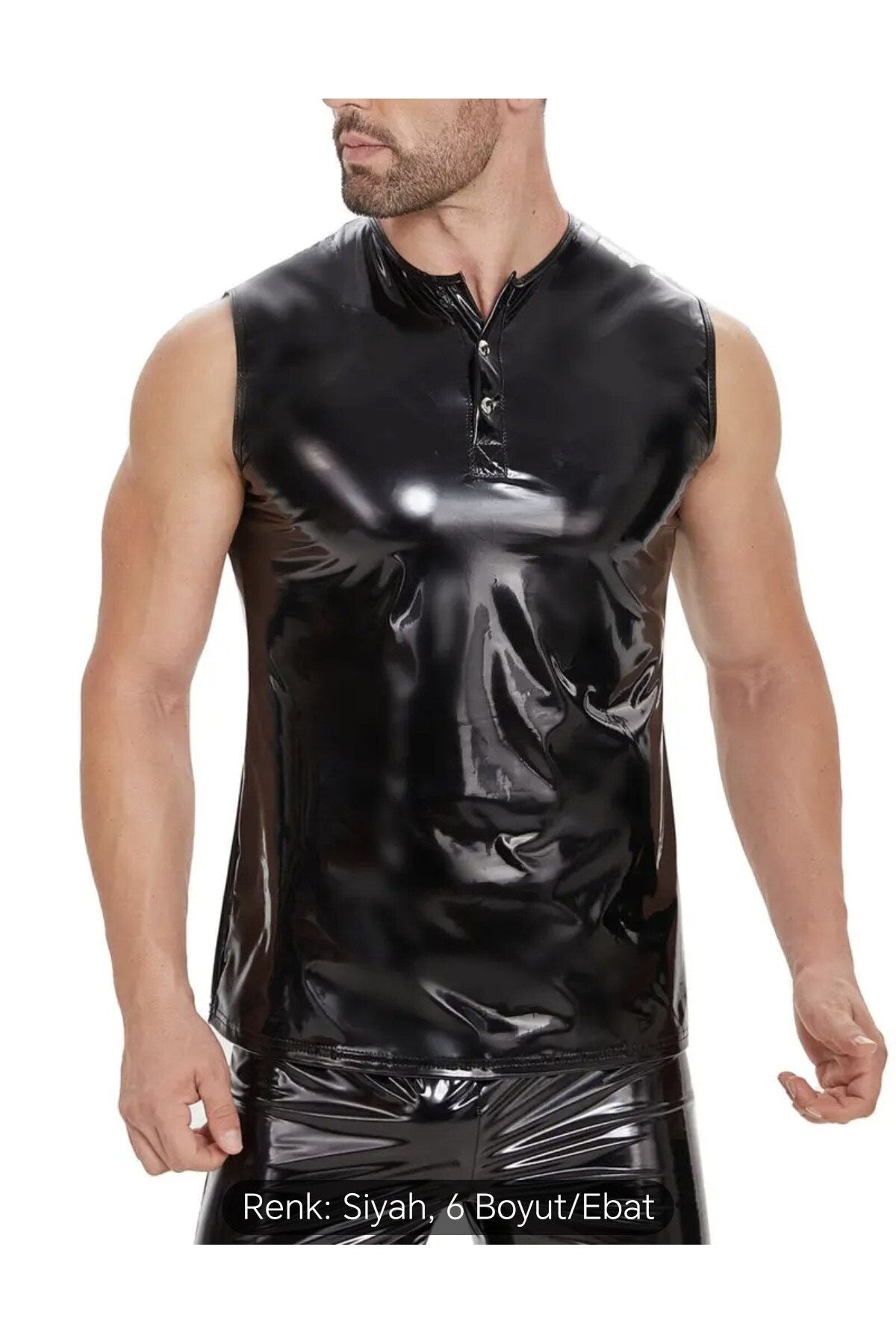 Deri Çıt Çıt Yakalı Sıfır Kol Tişört