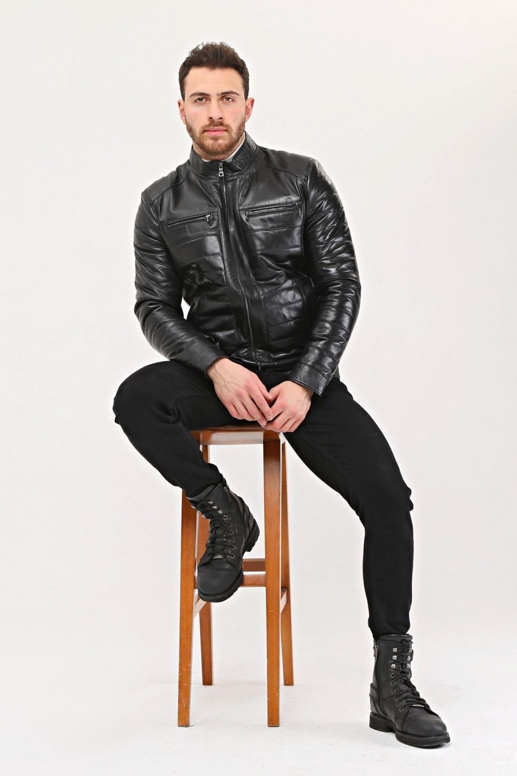 Hakiki Deri Şişme Tarzı Mont Siyah Renk