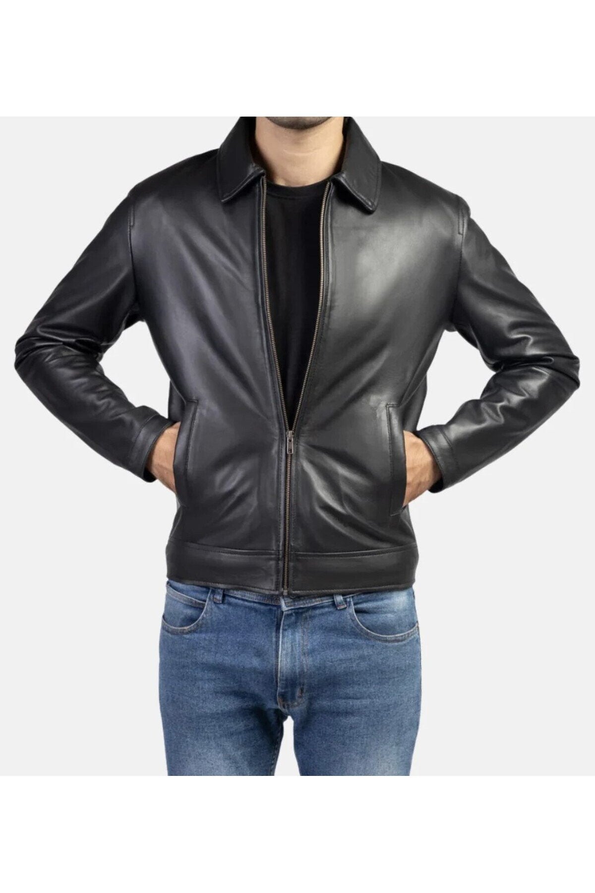 Prof Model Gömlek Yaka Hakiki Kuzu Zik Deri Spor Düz Ceket