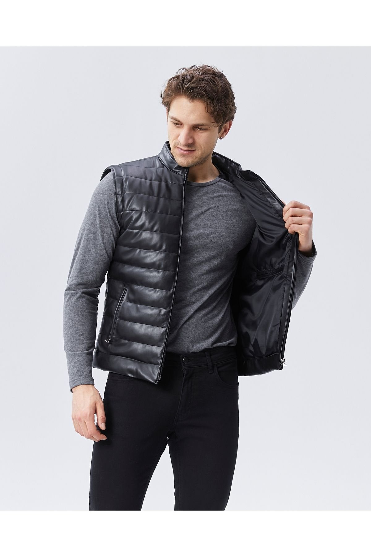 Pu deri siyah mat yelek