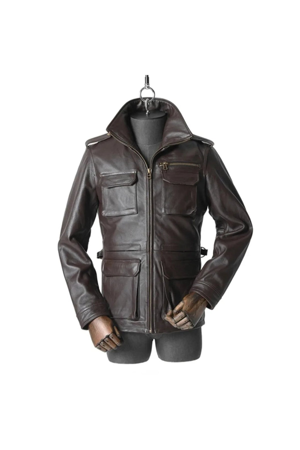 Yakası fermuarlı dik hakim yaka hakiki deri mont