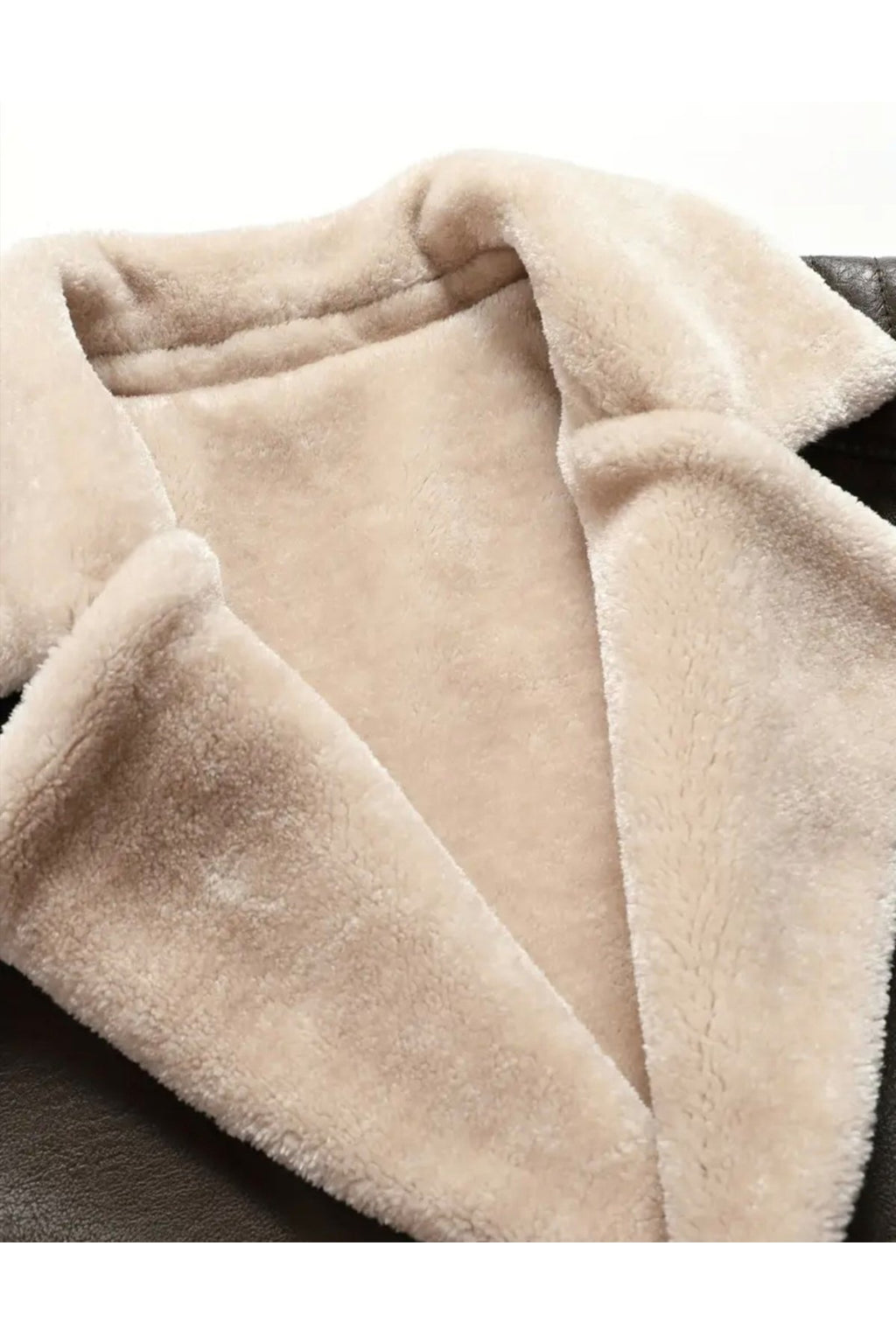 Omuzları Dikiş Detaylı Hakiki Deri, Kürklü ,Uzun Kaban