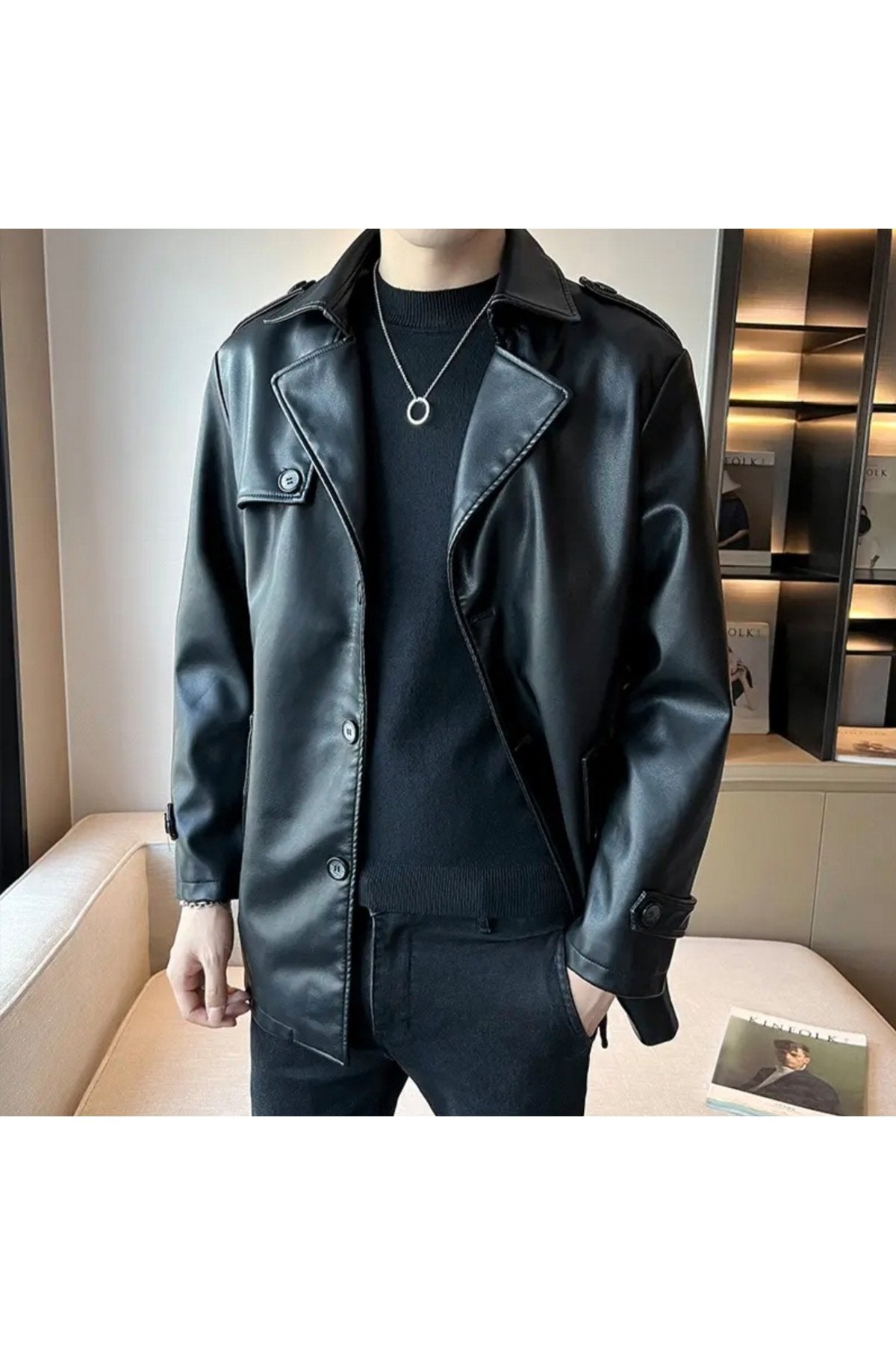 Trençkot Hakiki Kuzu Derisi düğme kapamalı