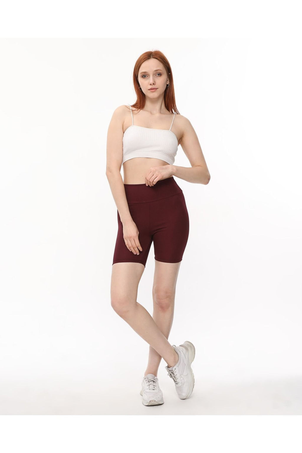 Interlok Streç Tayt Şort Yüksel Bel