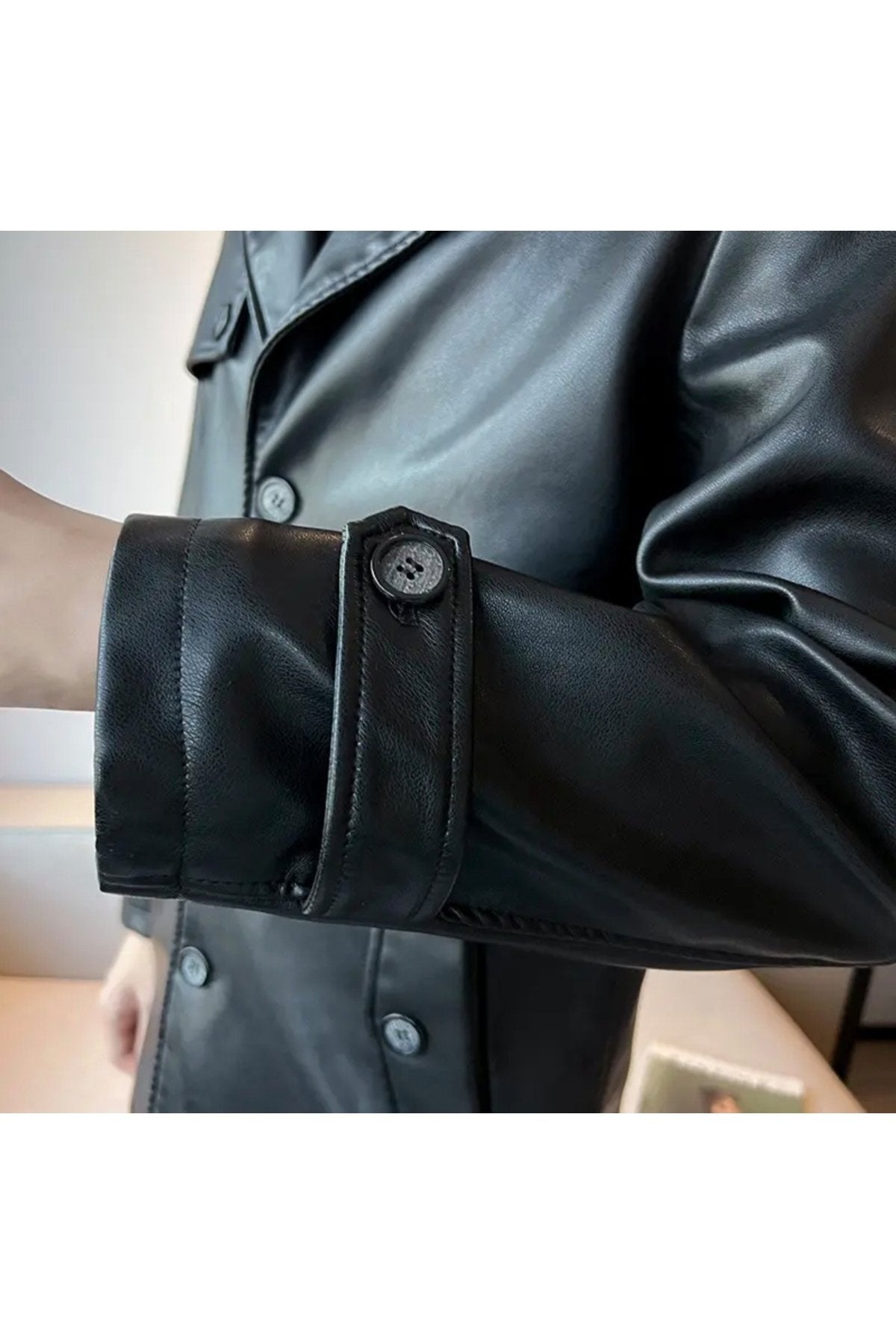 Trençkot Hakiki Kuzu Derisi düğme kapamalı
