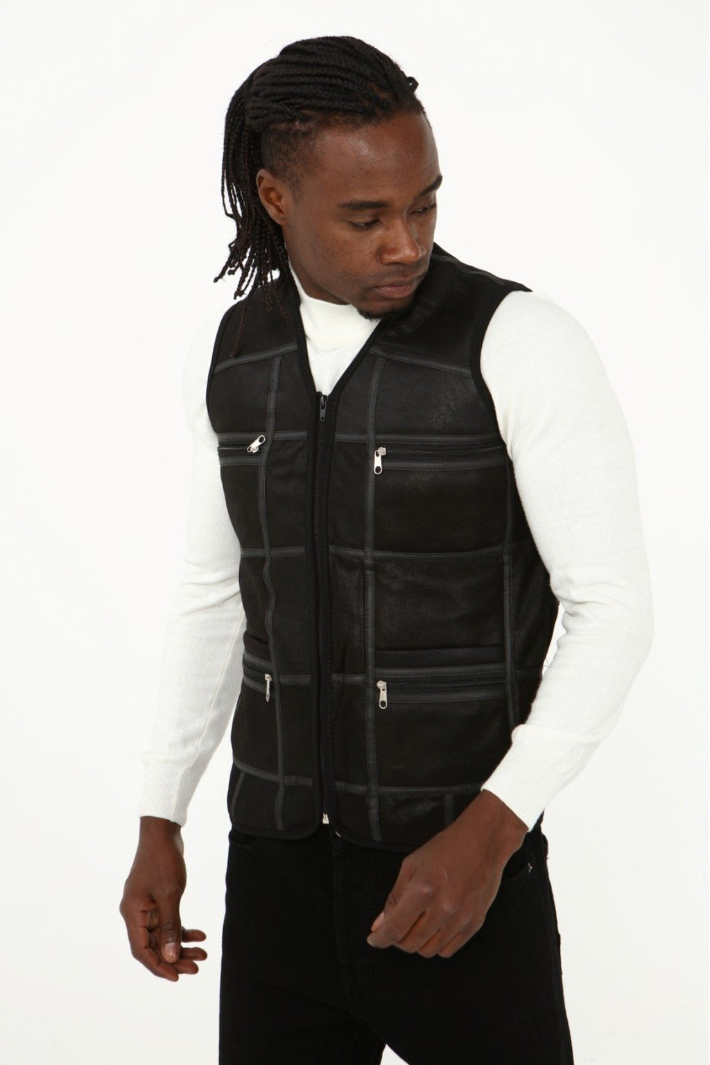 Parçalı Hakiki Deri ve Hakiki Kürk Parçalı yelek