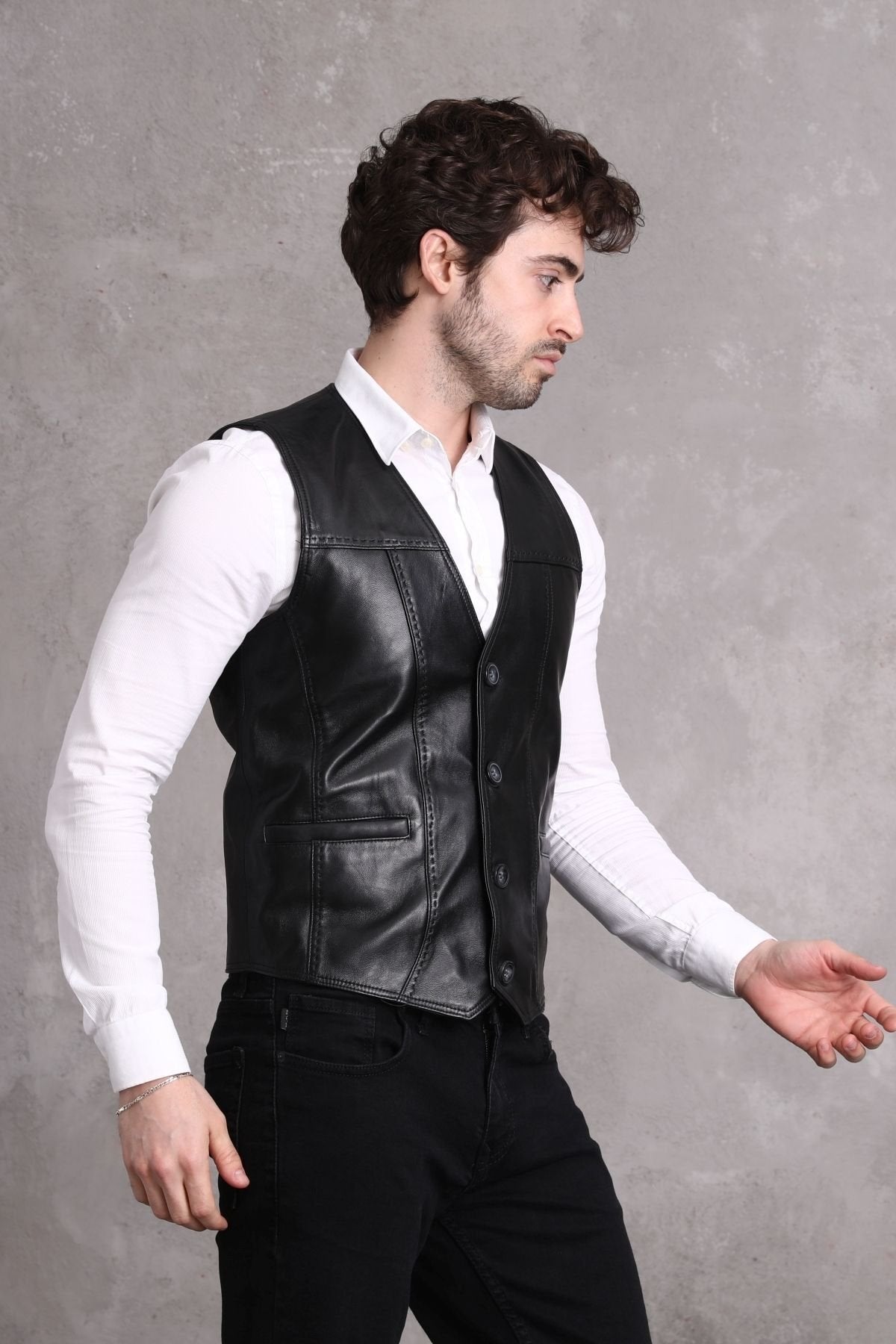 Büyük beden Hakiki Deri Yelek siyah