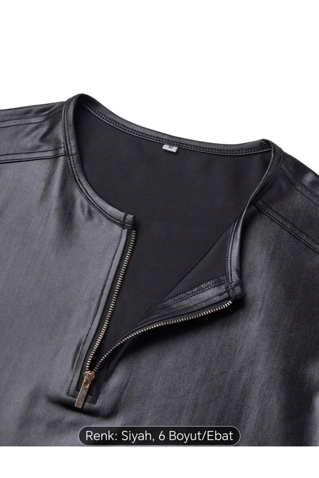 Suni Deri Bisiklet Fermuar Yakalı Tişört