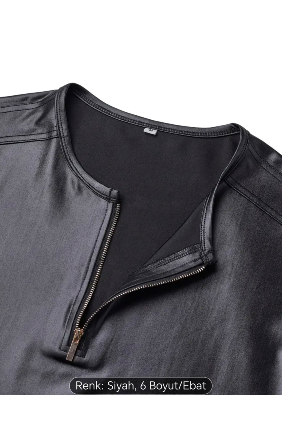 Suni Deri Bisiklet Fermuar Yakalı Tişört